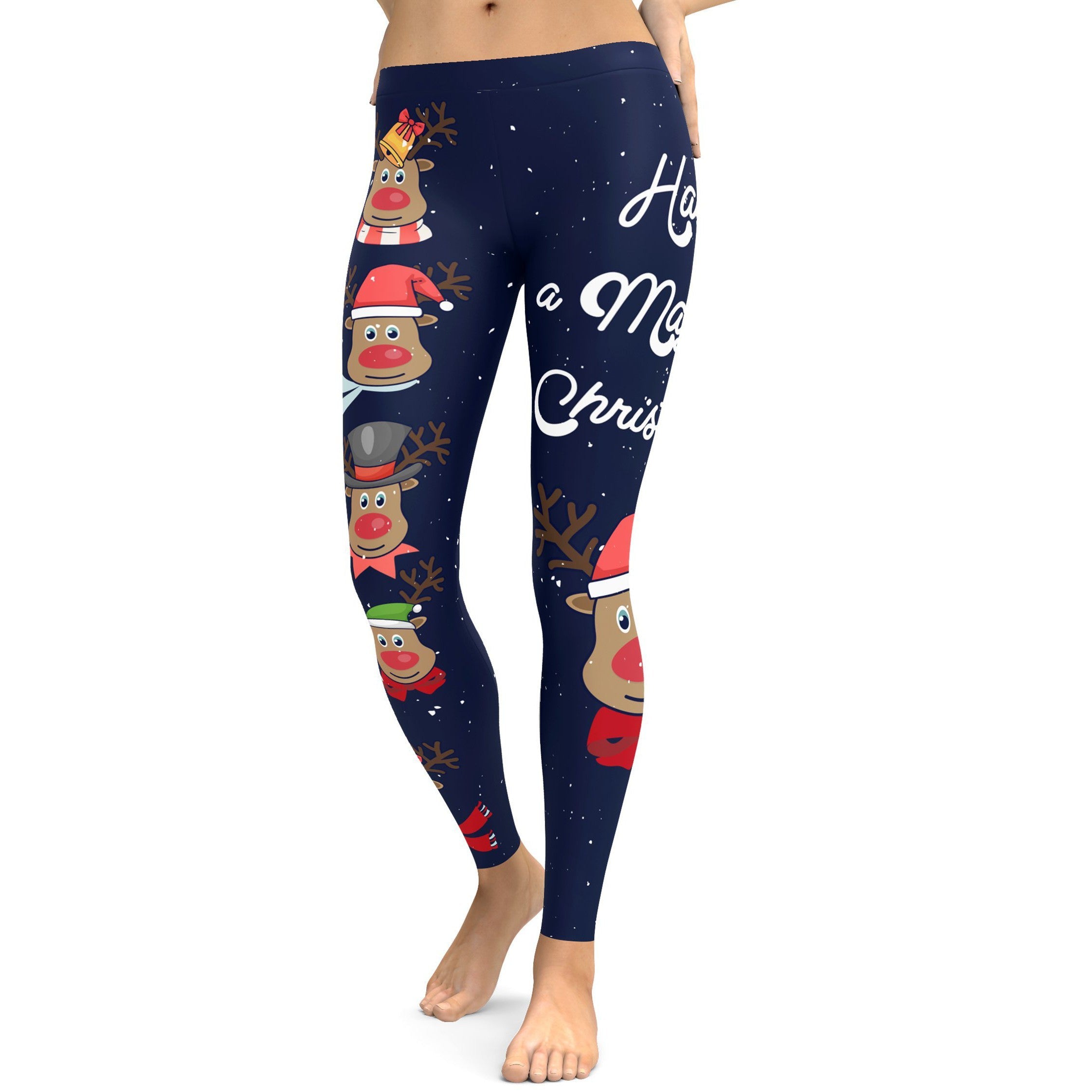 Christmas Reindeer Heads Leggings - GearBunch Leggings / Yoga Pants