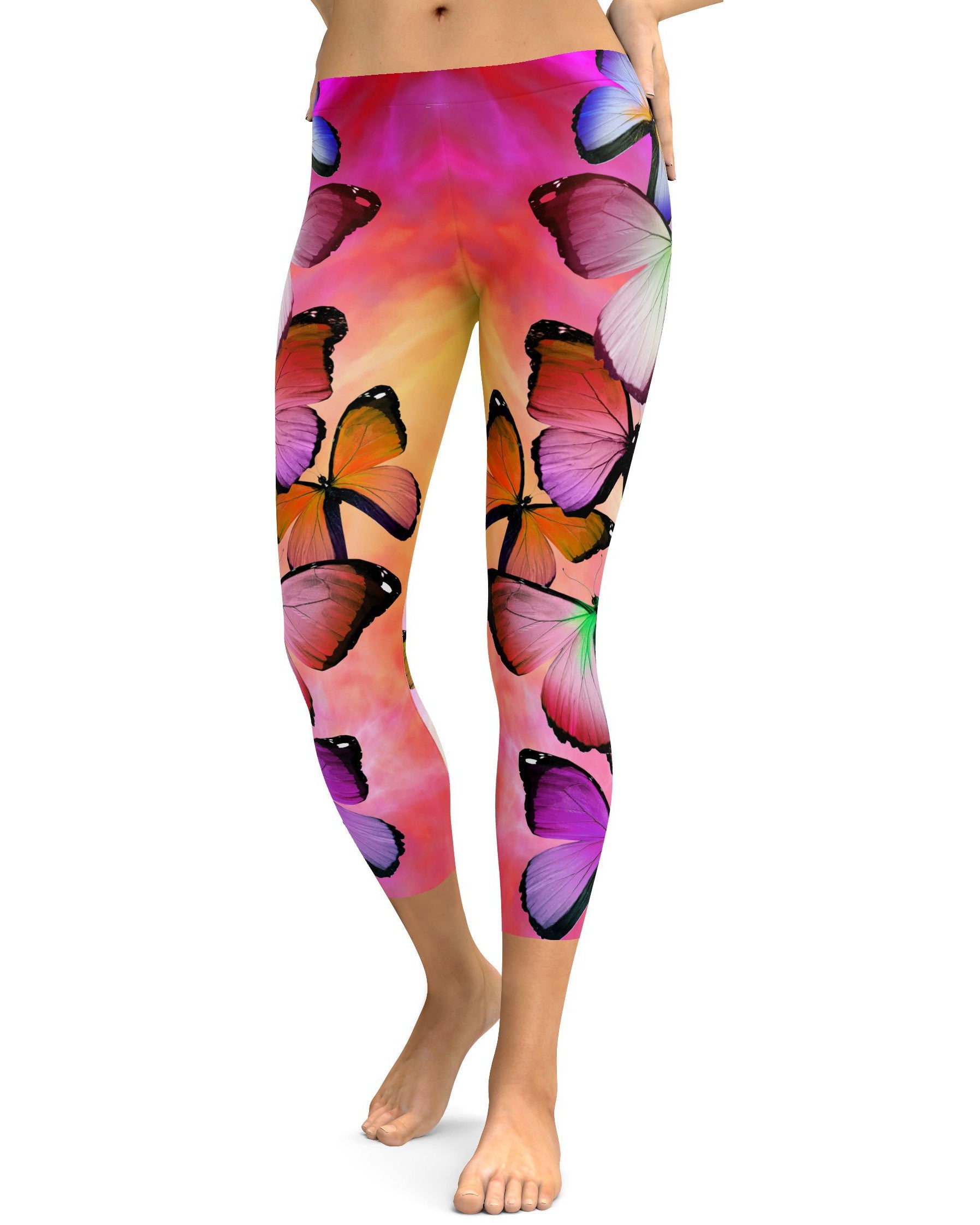 Colorful Butterflies Capris - GearBunch Leggings / Yoga Pants