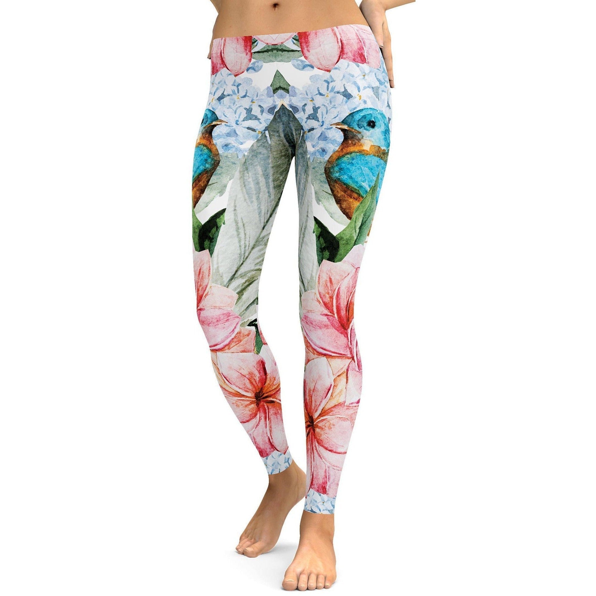 Watercolor Flowers and Birds Leggings - GearBunch Leggings