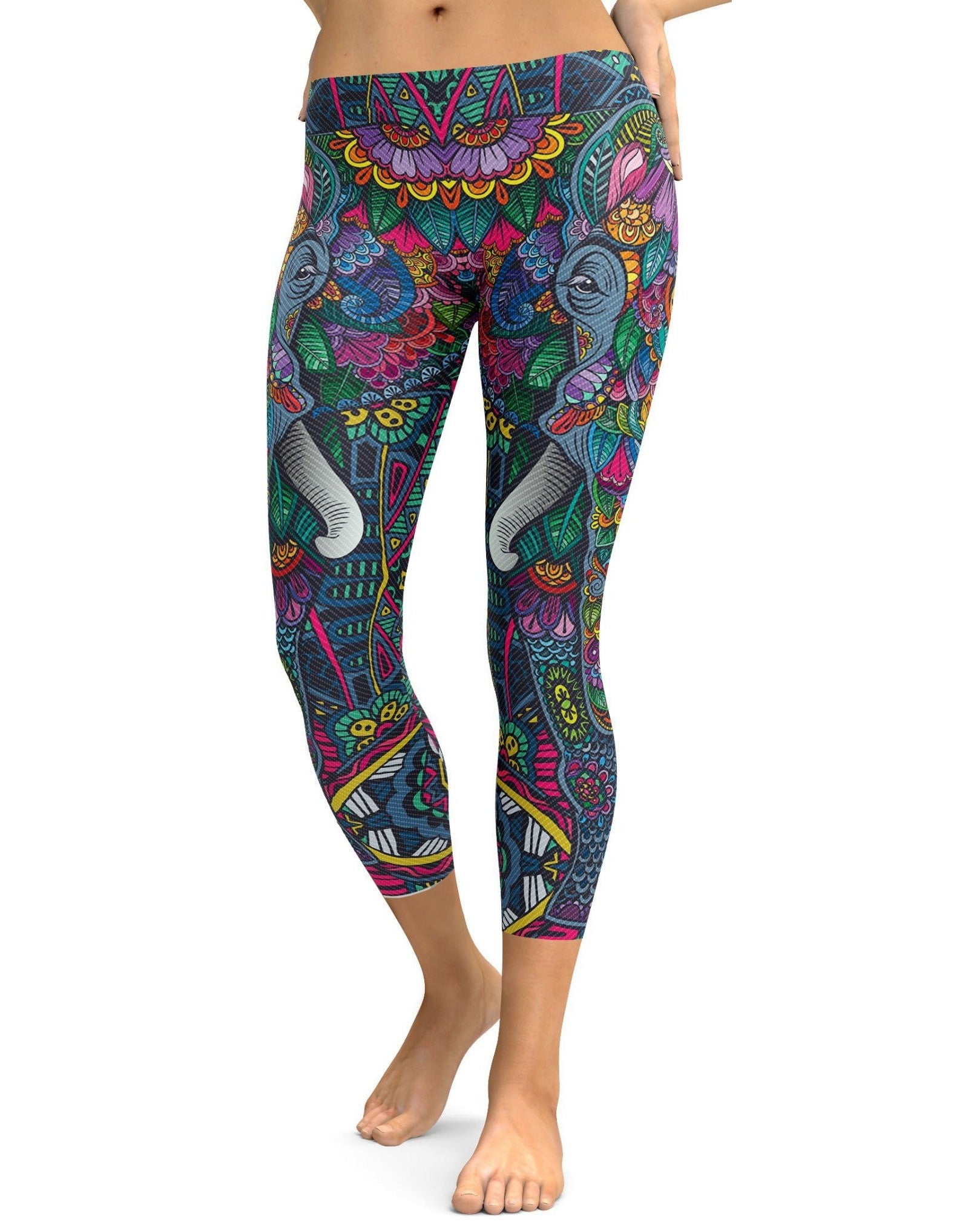 Colorful Elephant Capris - GearBunch Leggings 