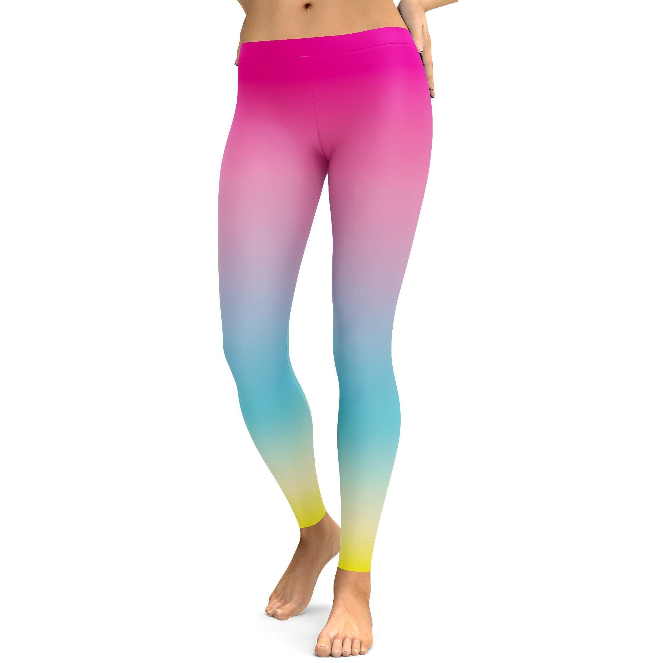 Ombre Pink to Yellow Leggings - GearBunch Leggings / Yoga Pants