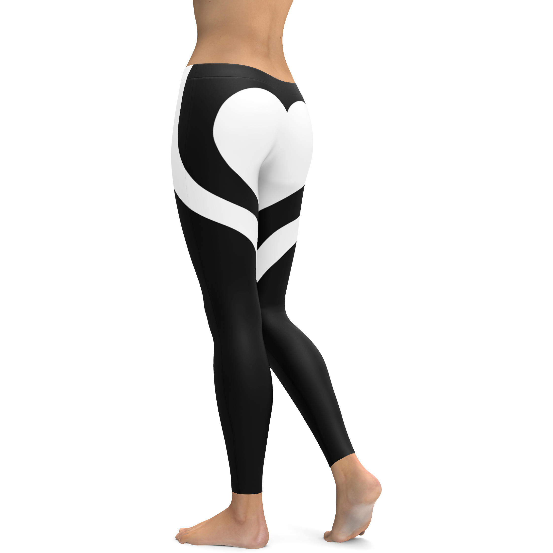 Womens Workout Yoga White Heart Shaped White/Black Leggings | Gearbunch.com