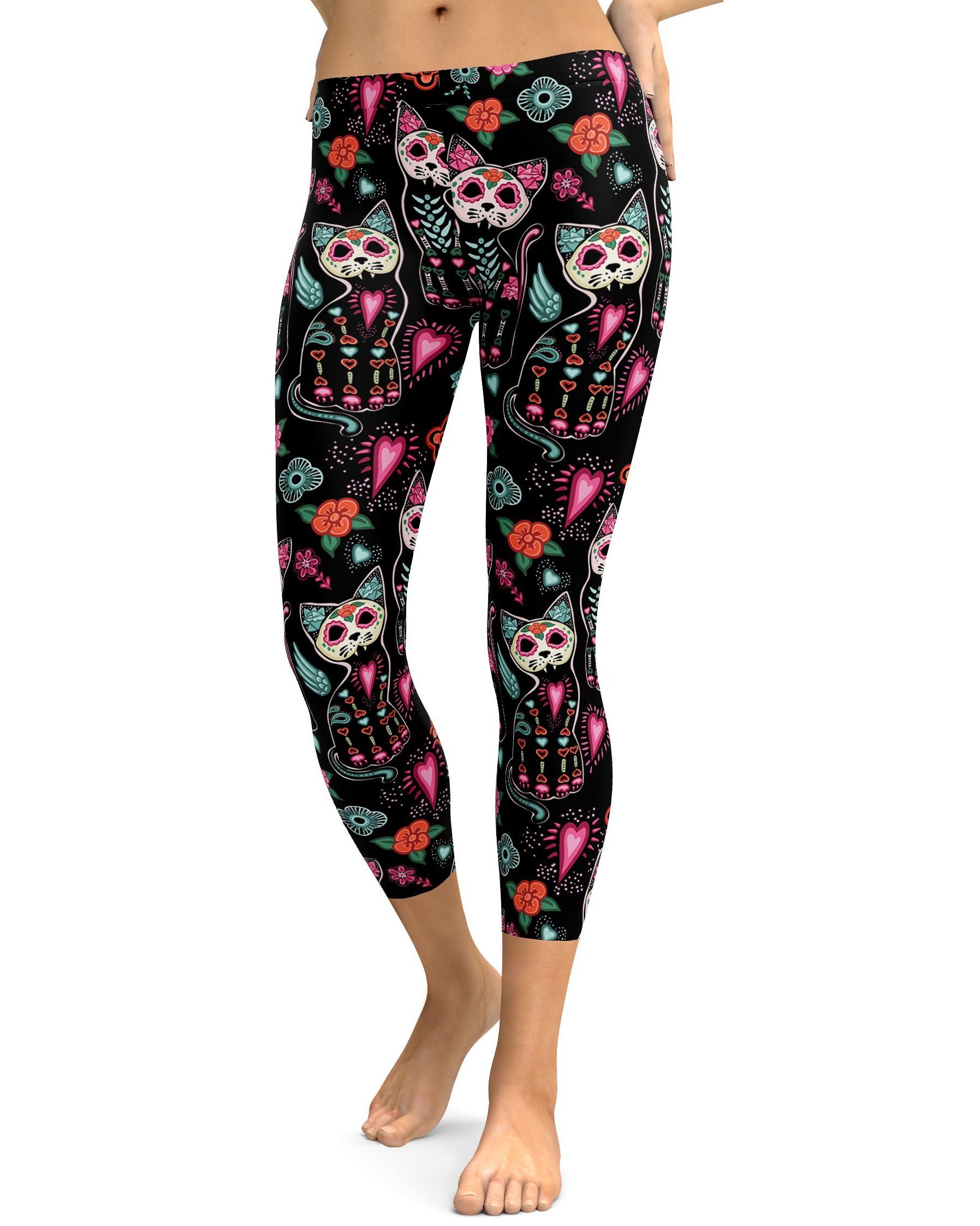 Calavera Cat Capris - GearBunch Leggings / Yoga Pants