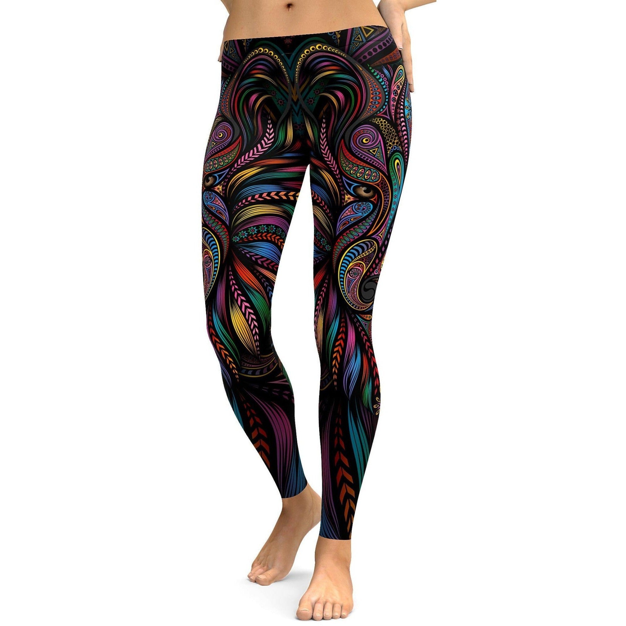 Womens Workout Yoga Colorful Wolf Leggings Black/Blue/Yellow/Purple | Gearbunch.com