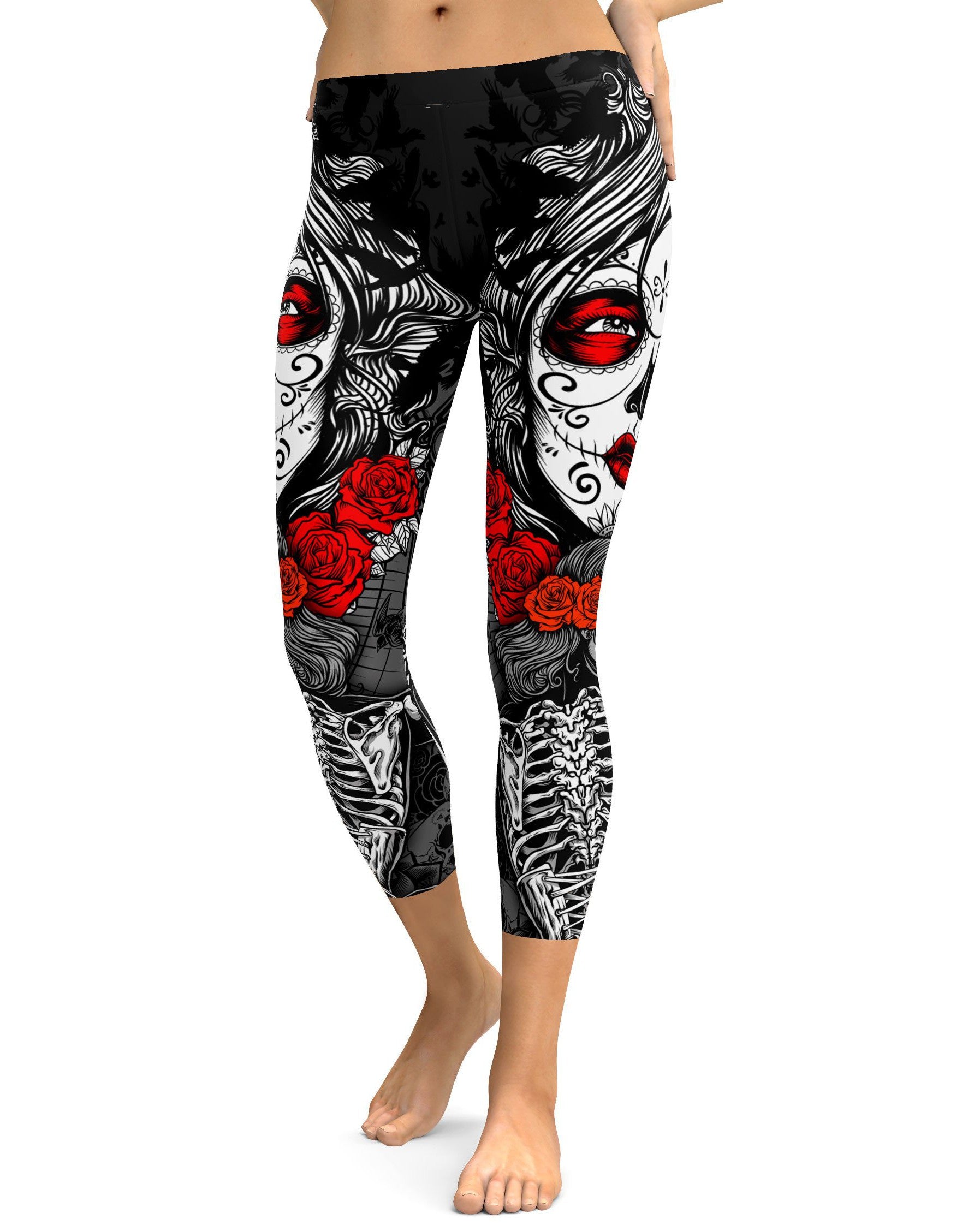 Skeleton Sugar Skull Capris - GearBunch Leggings / Yoga Pants