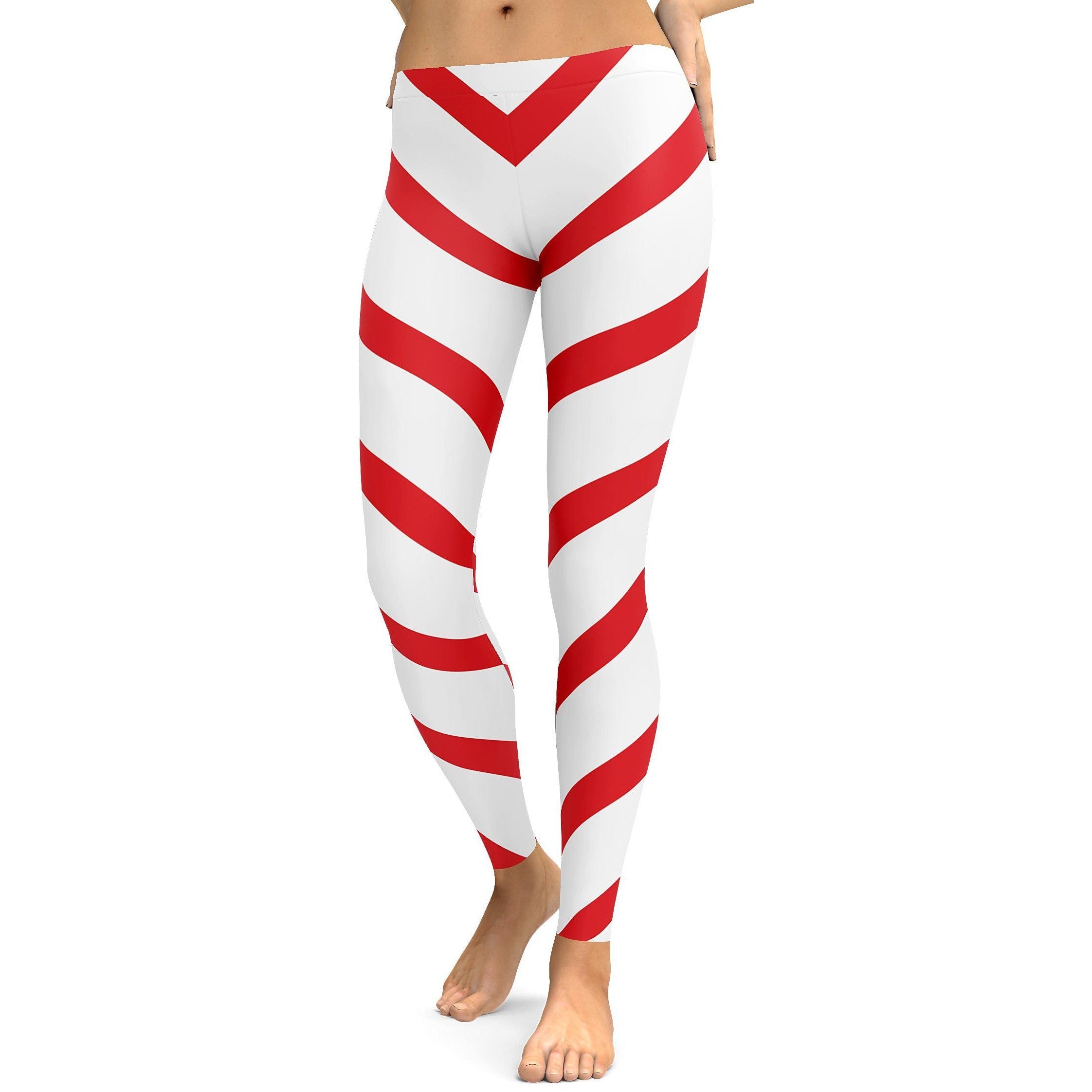 Womens Workout Yoga Candy Cane Leggings Red/White | Gearbunch.com