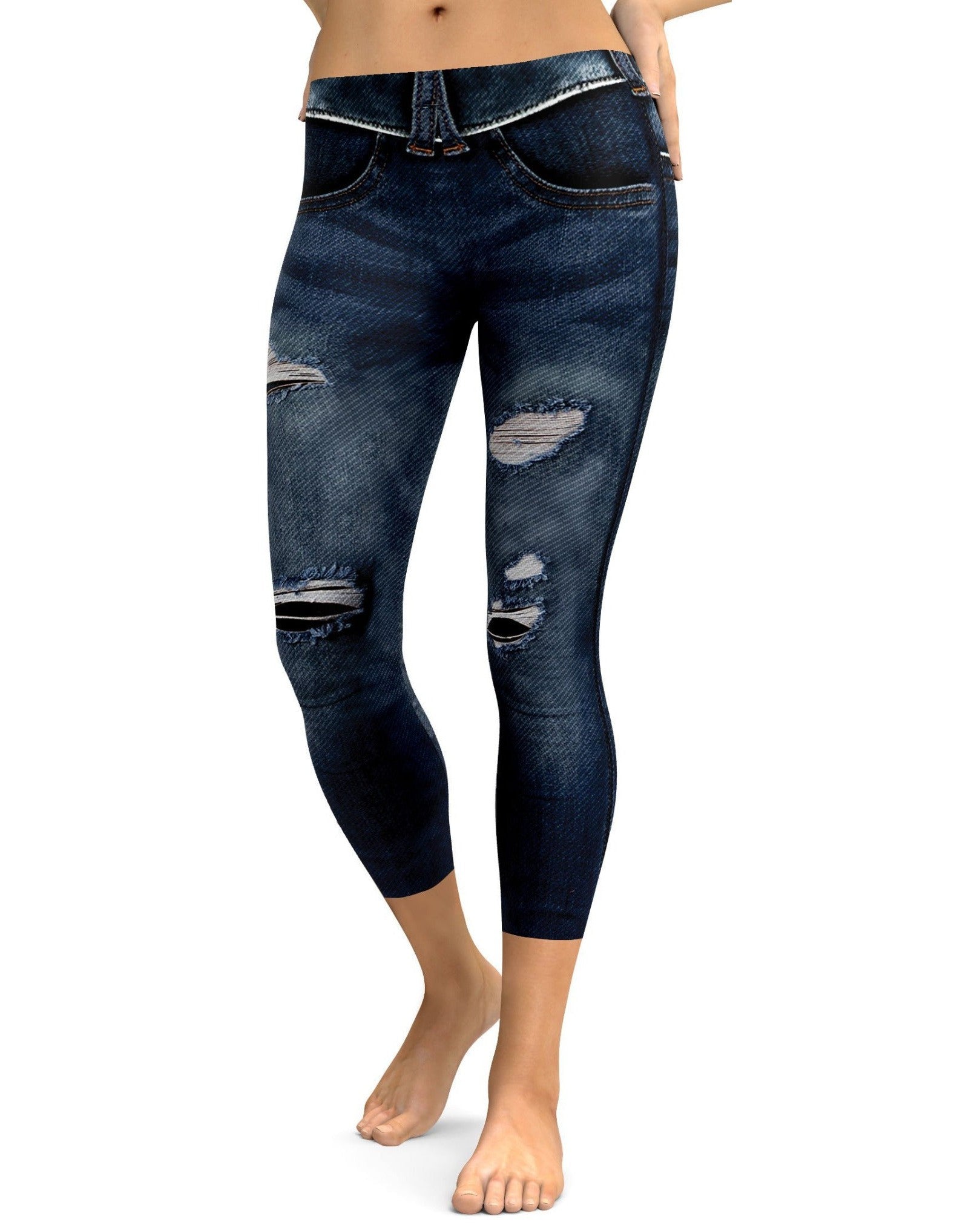 Realistic Denim Jeans Capris - Gearbunch Leggings