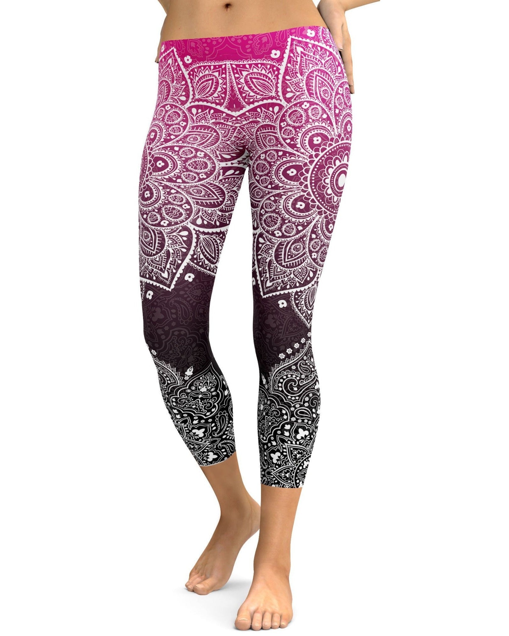 Pink to Black Mandala Capris - Gearbunch Leggings