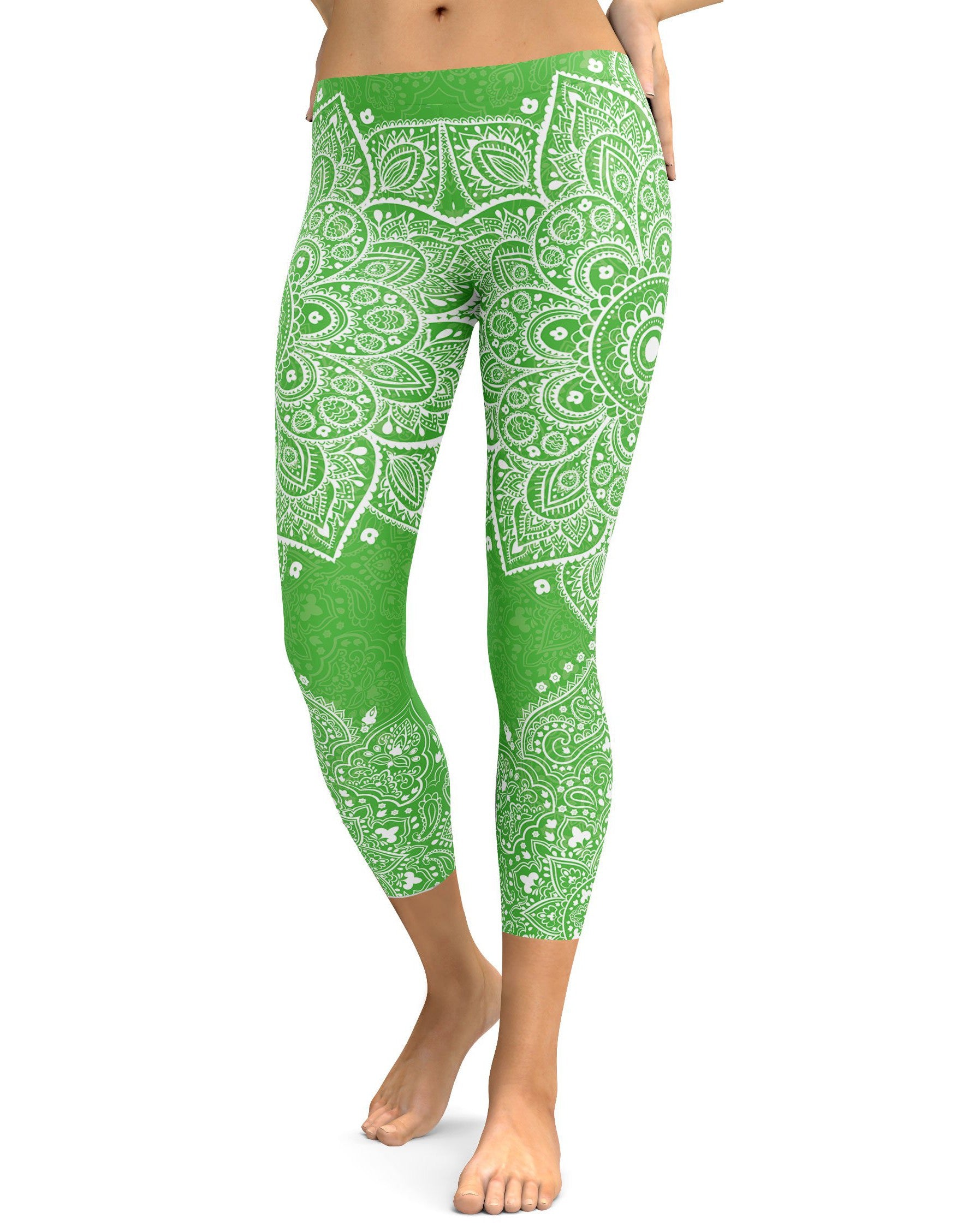 Lime Green Mandala Capris - GearBunch Leggings / Yoga Pants