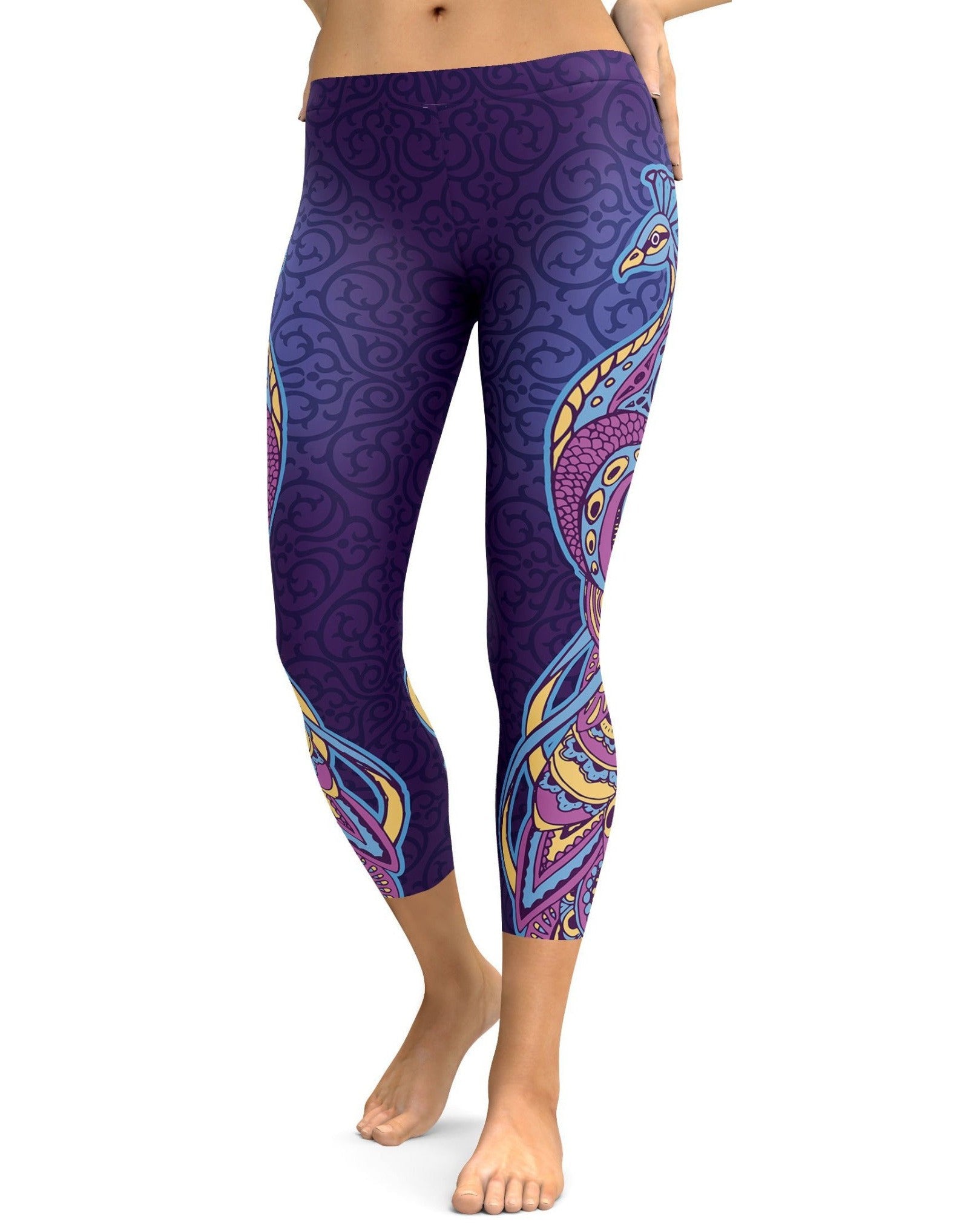 Ornamental Peacock Capris (Purple) - Gearbunch