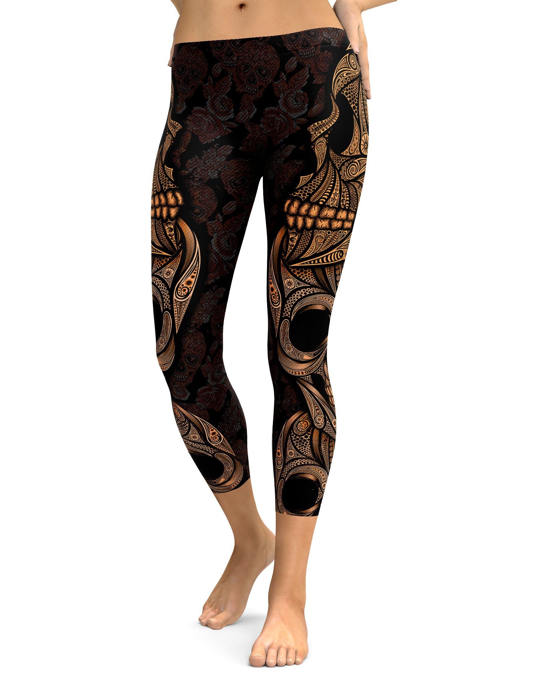 Orange Ornamental Skull Capris