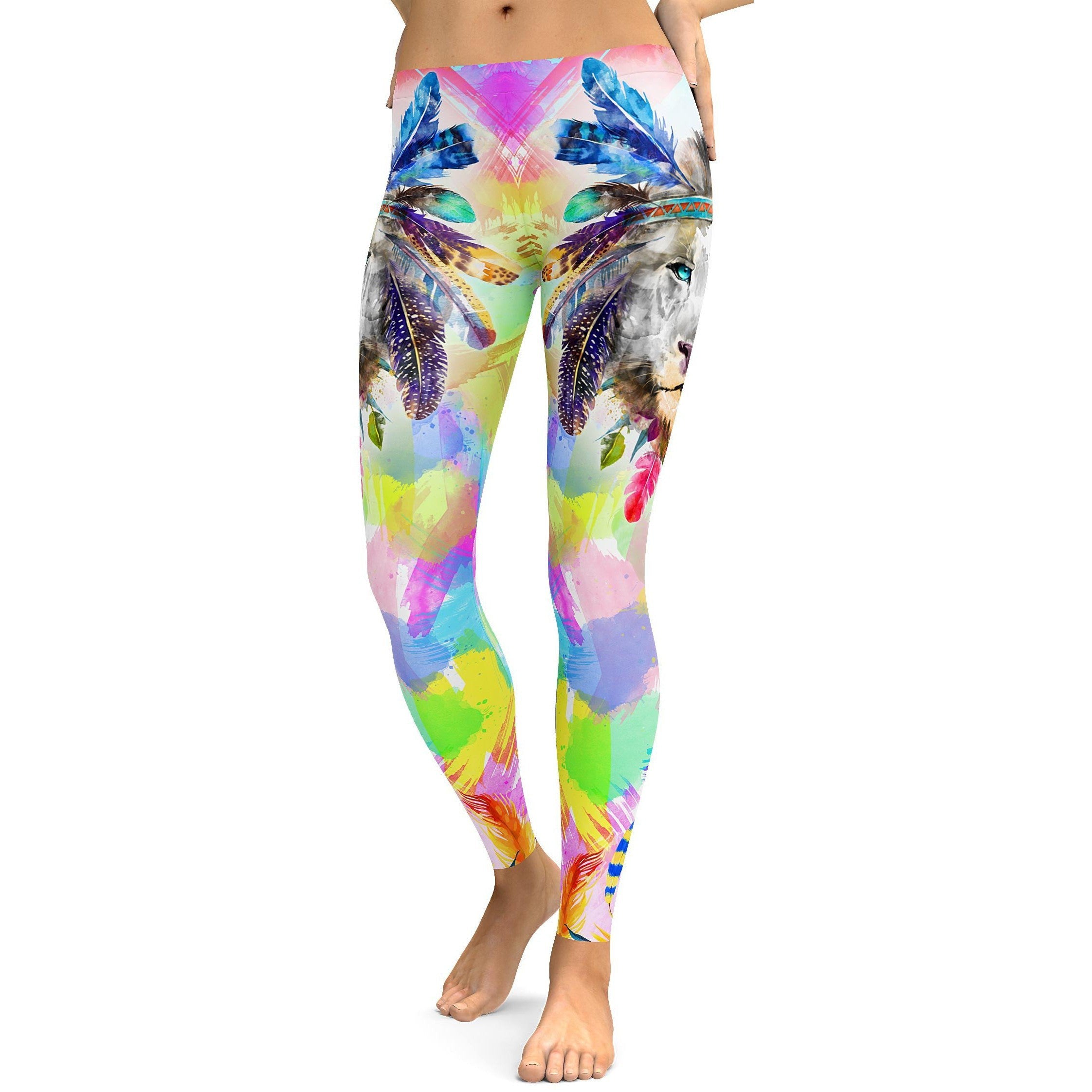 Watercolor Colorful Lion Leggings - GearBunch Leggings / Yoga Pants