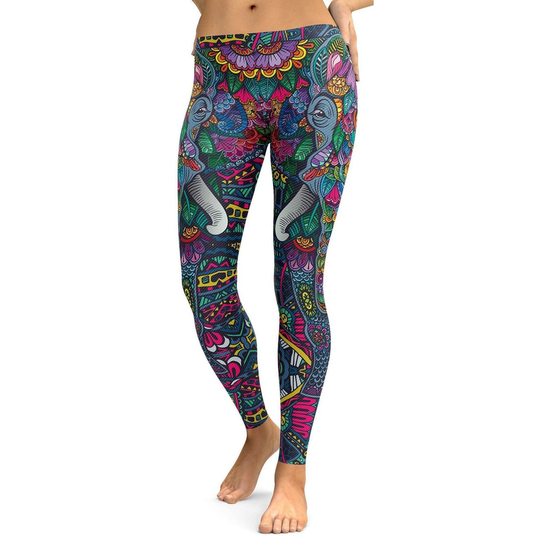 Womens Workout Yoga Colorful Elephant Leggings Black/Blue/Yellow/Purple | Gearbunch.com