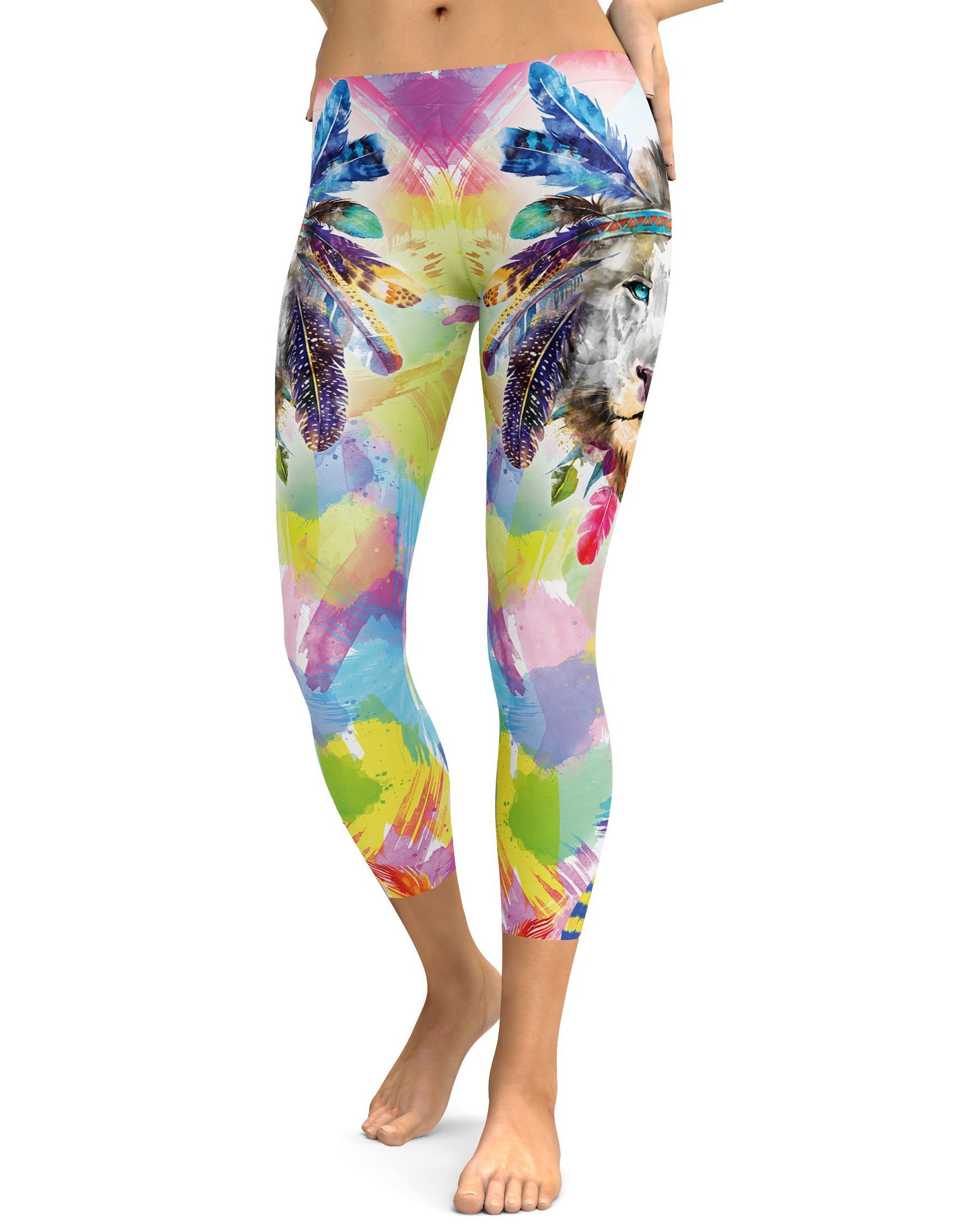 Watercolor Colorful Lion Capris