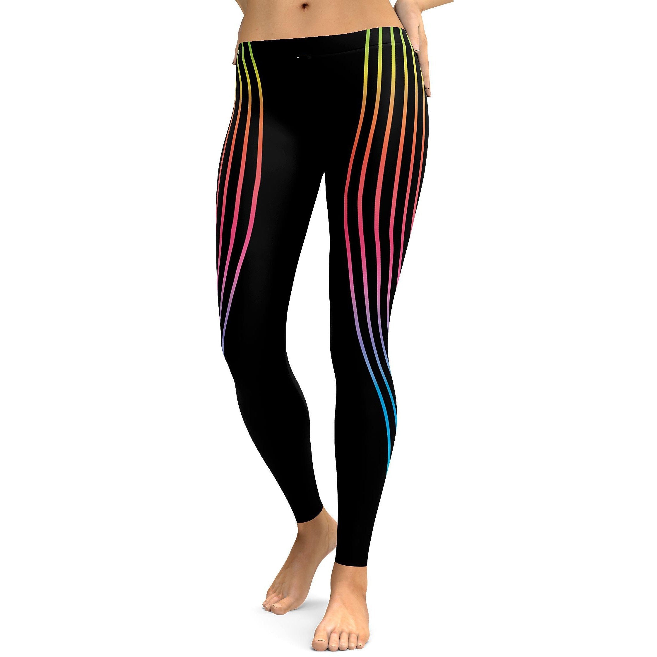 Vertical Neon Stripes Leggings - GearBunch Leggings / Yoga Pants