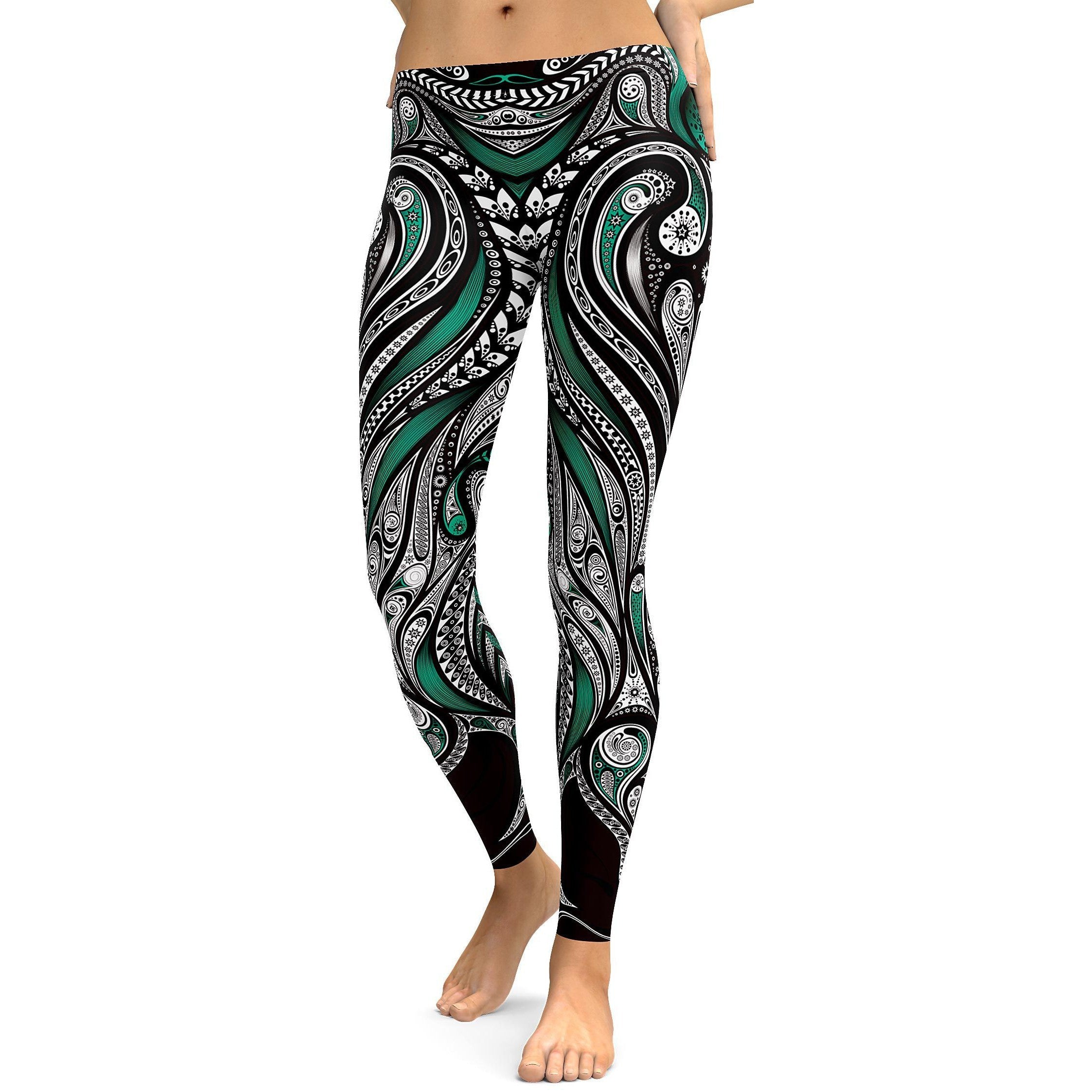 Teal Ornament Pattern Leggings - GearBunch Leggings / Yoga Pants