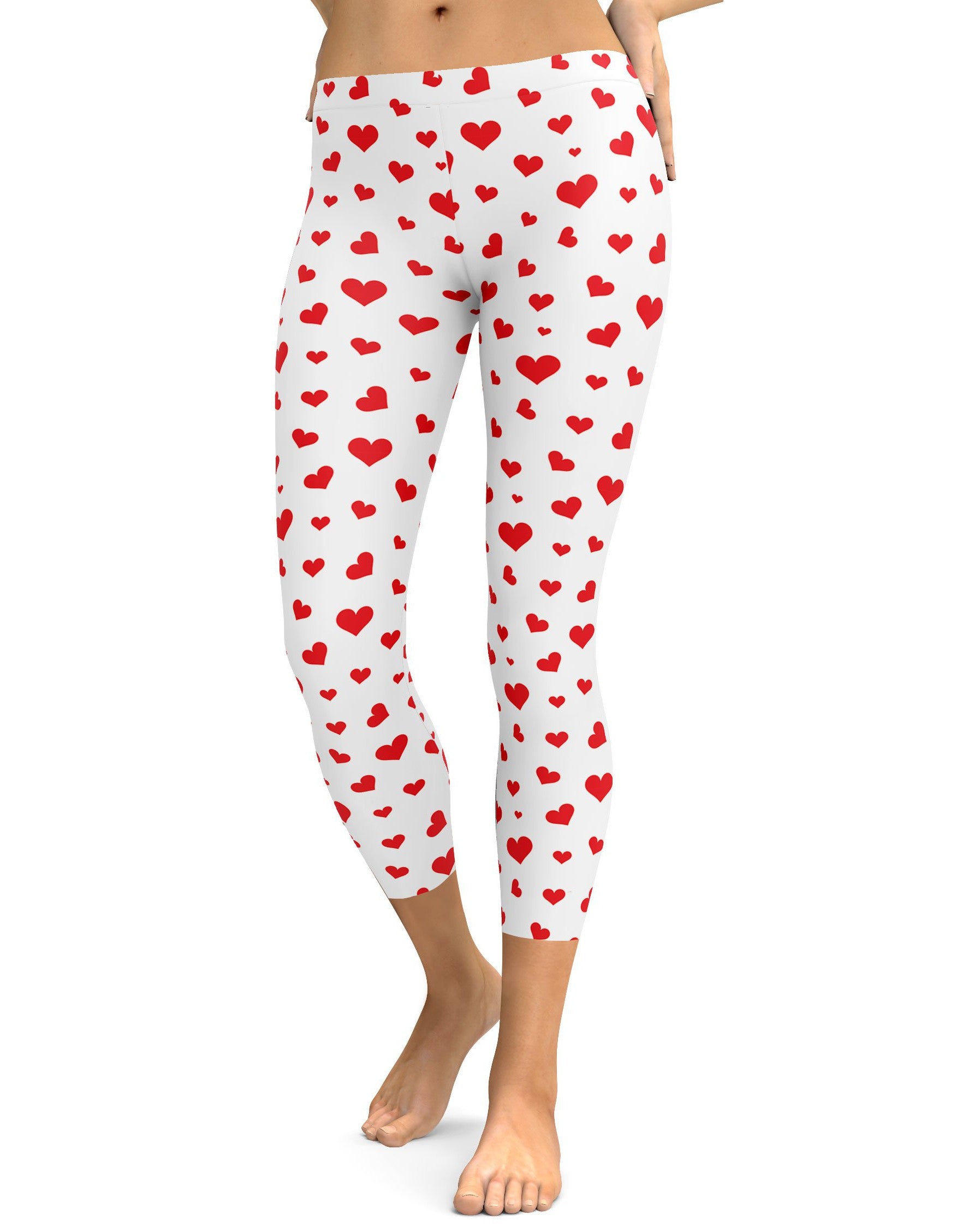 Red Hearts Capris - GearBunch Leggings / Yoga Pants