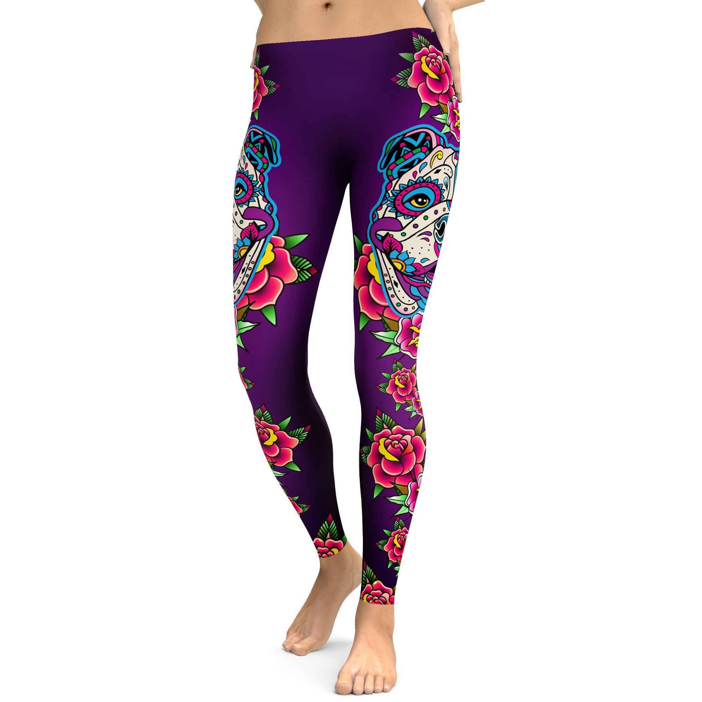 Sugar Skull Bulldog Leggings - GearBunch Leggings / Yoga Pants