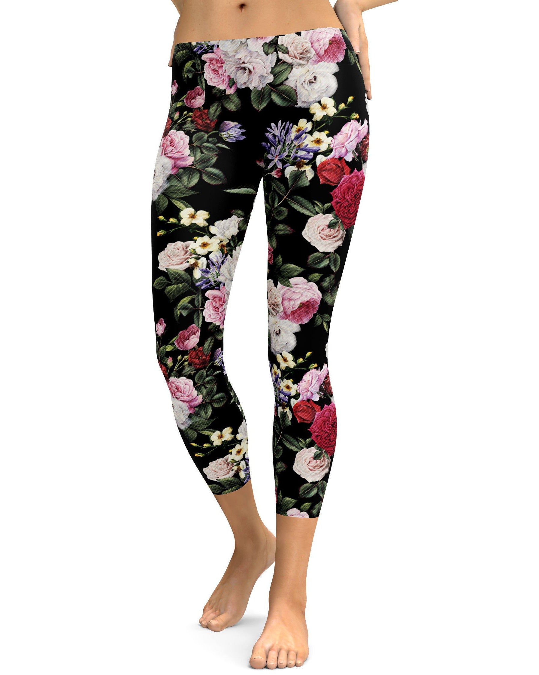 Colorful Roses Capris - GearBunch Leggings / Yoga Pants