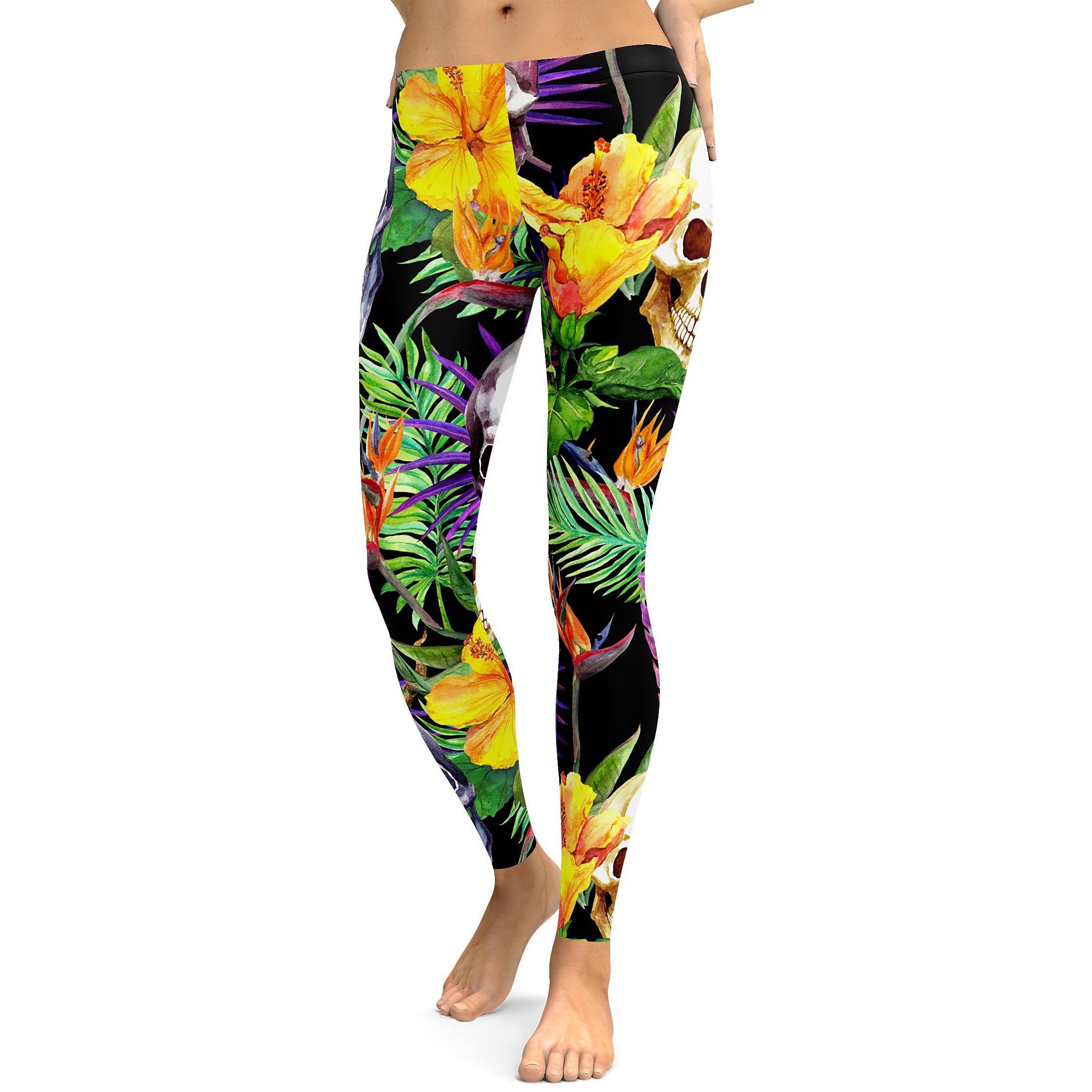 Tropical Skull Leggings - GearBunch Leggings / Yoga Pants