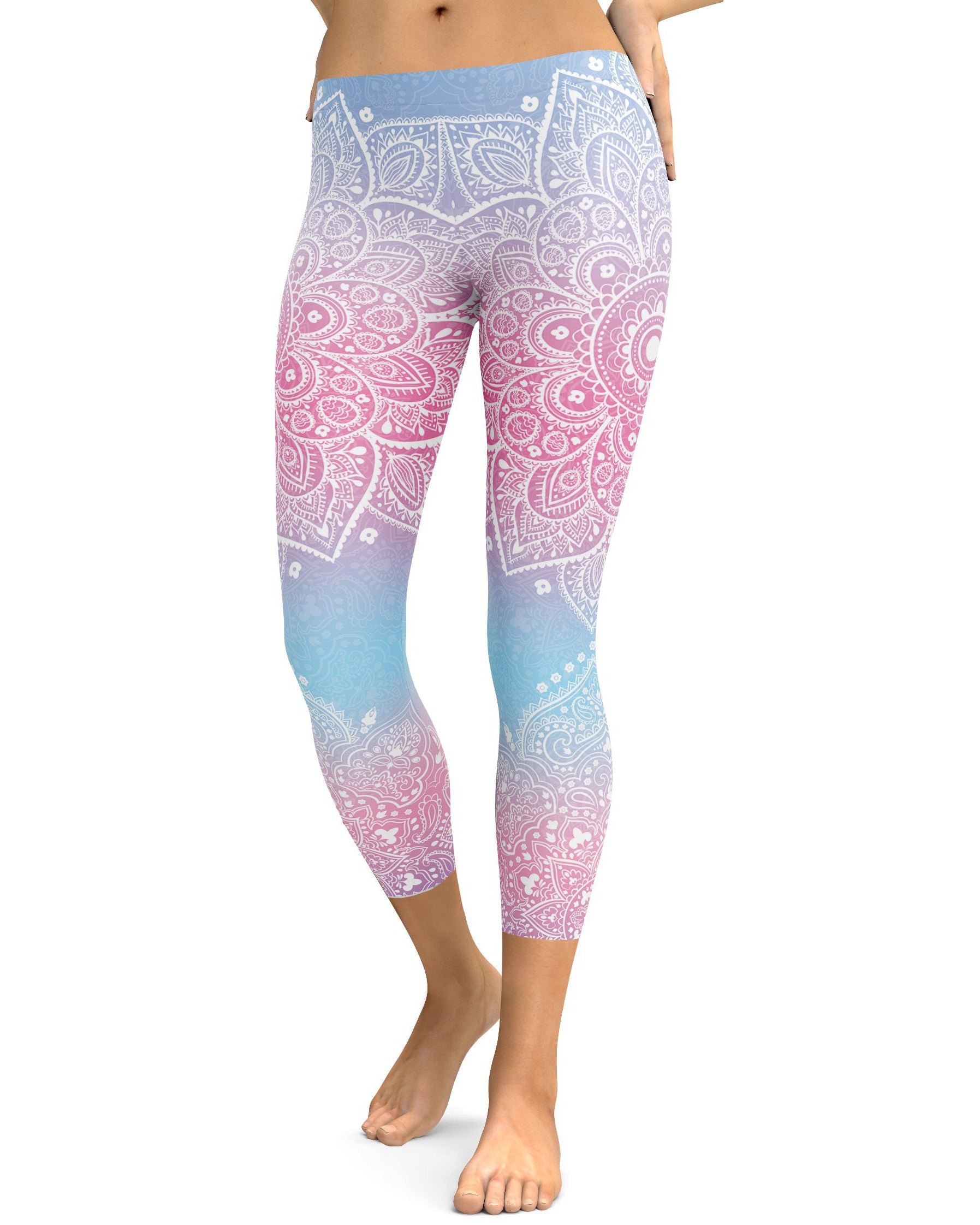 Pastel Blue & Pink Mandala Capris - GearBunch Leggings / Yoga Pants