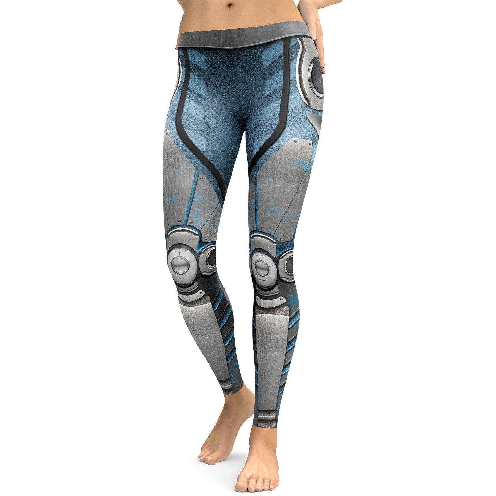 Womens Workout Yoga Blue Robot / Cyborg Leggings Grey/Blue