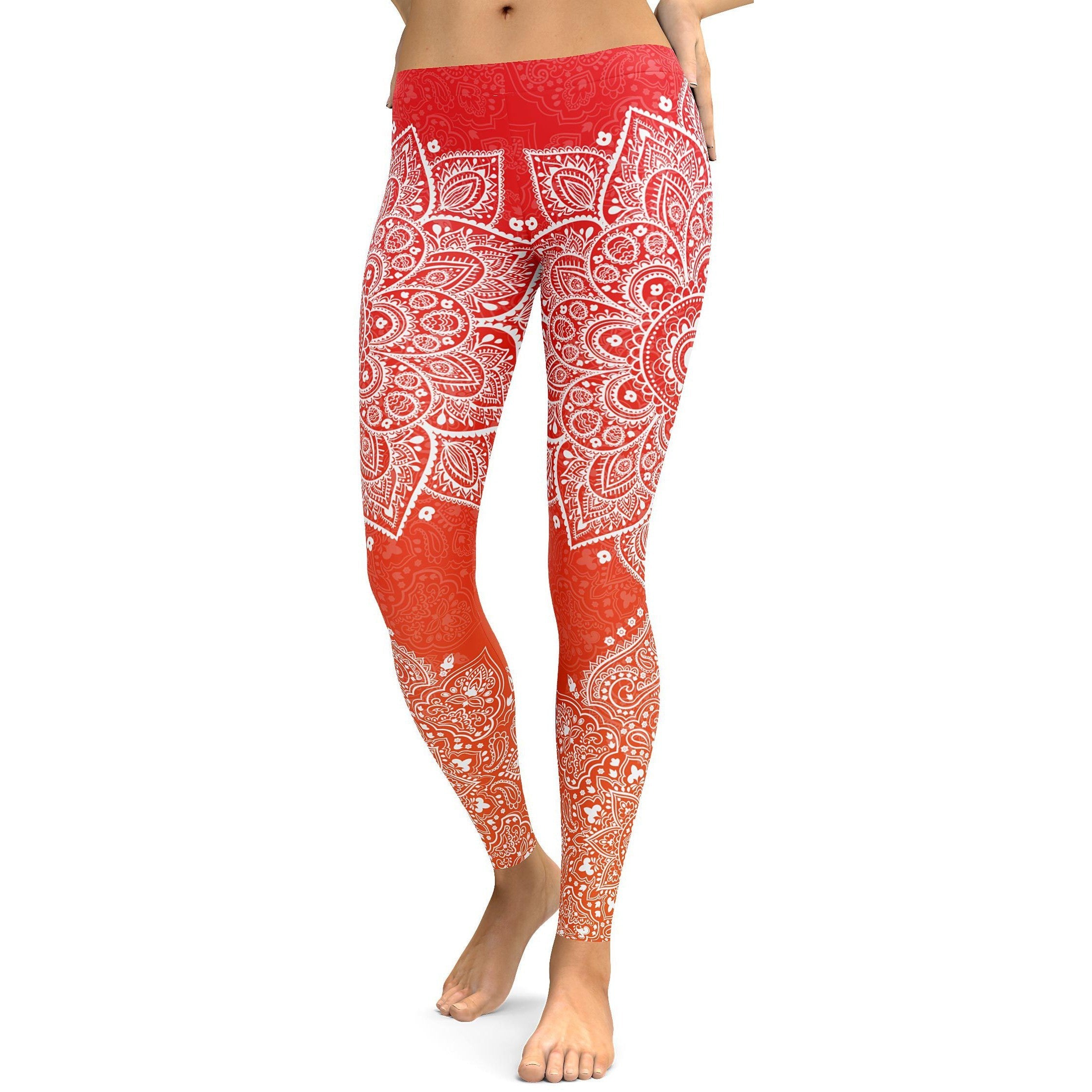 Red to Orange Mandala Leggings - GearBunch Leggings / Yoga Pants