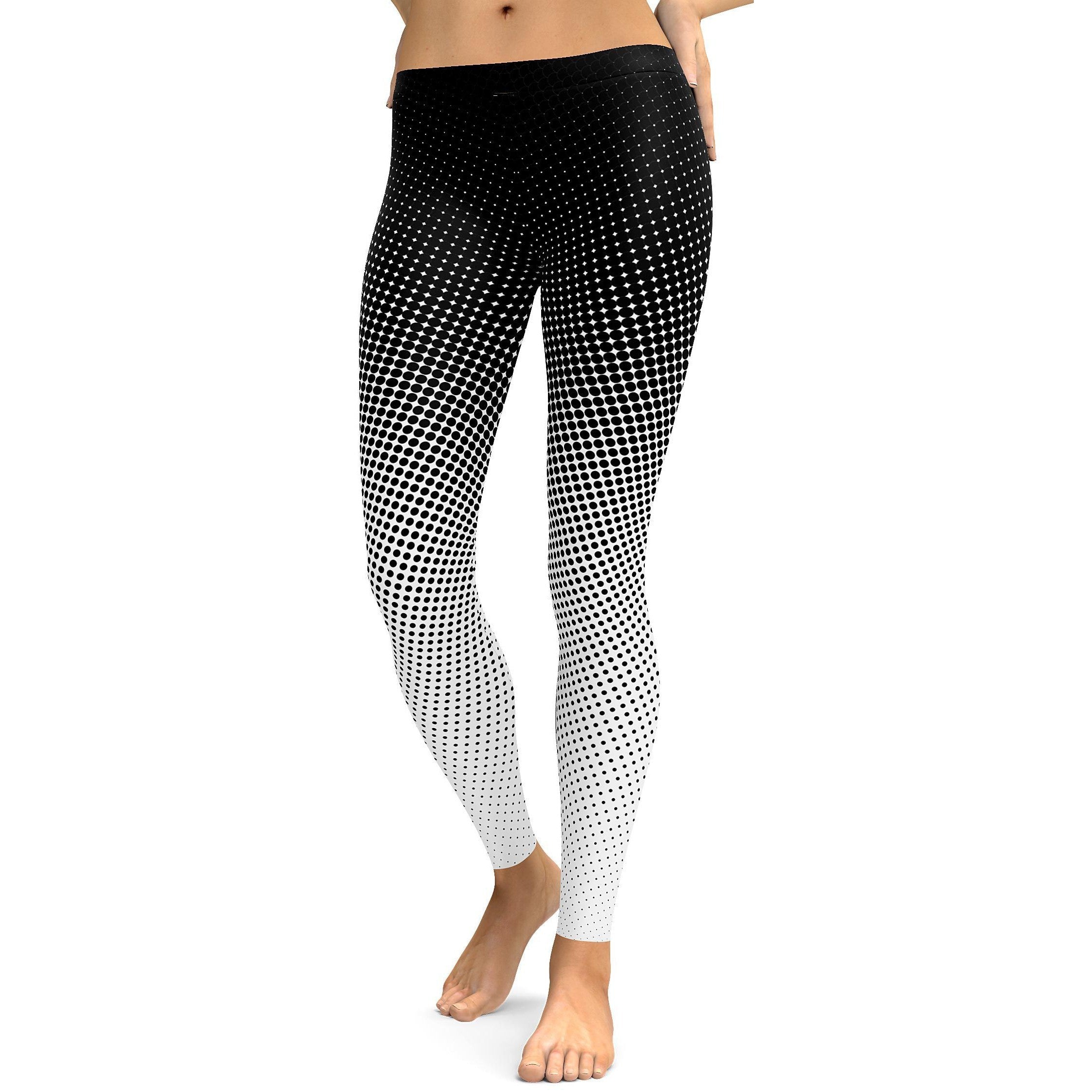 Womens Workout Yoga B&W Halftone Leggings