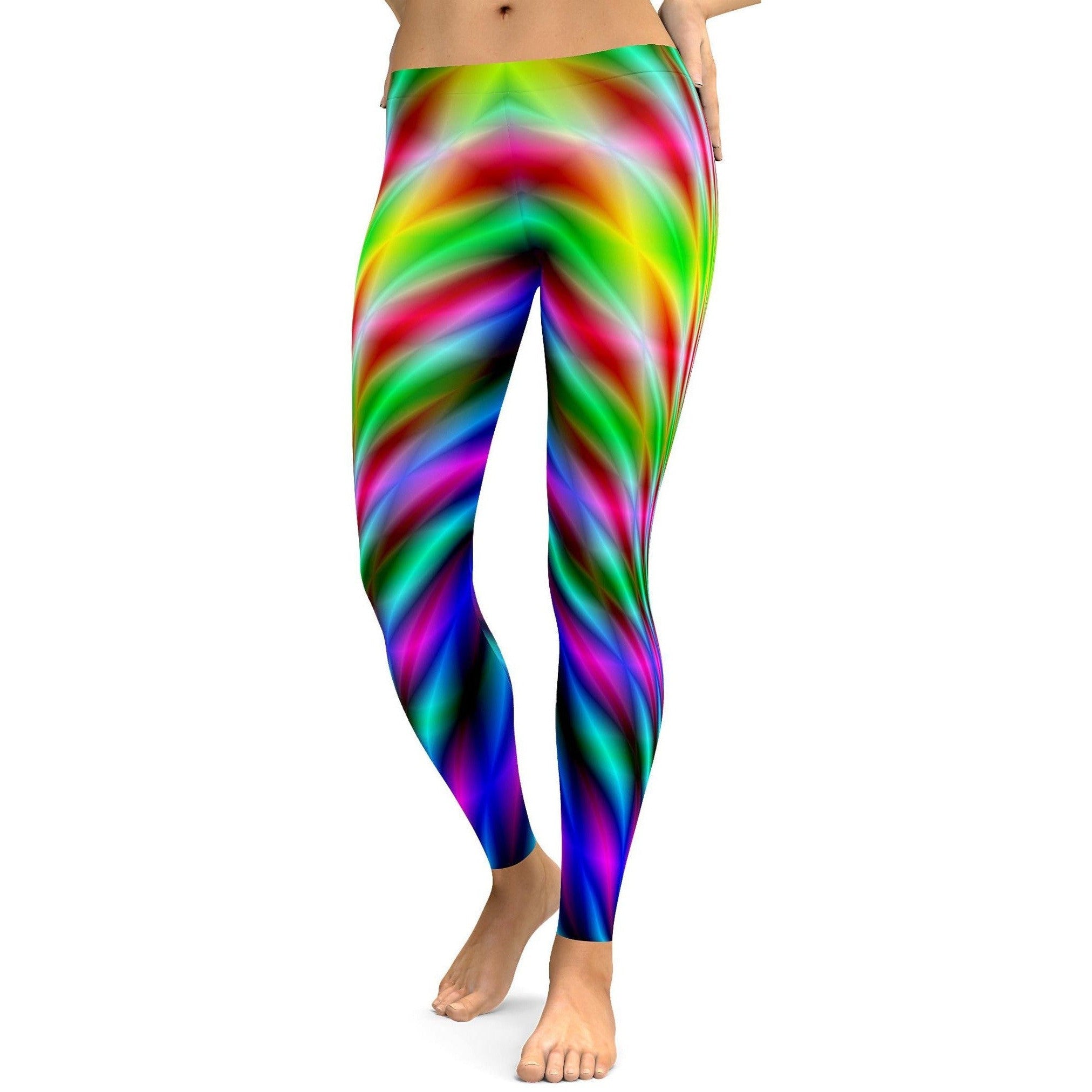 Womens Workout Yoga Psychedelic Neon Rave Leggings Green Gearbunch.com