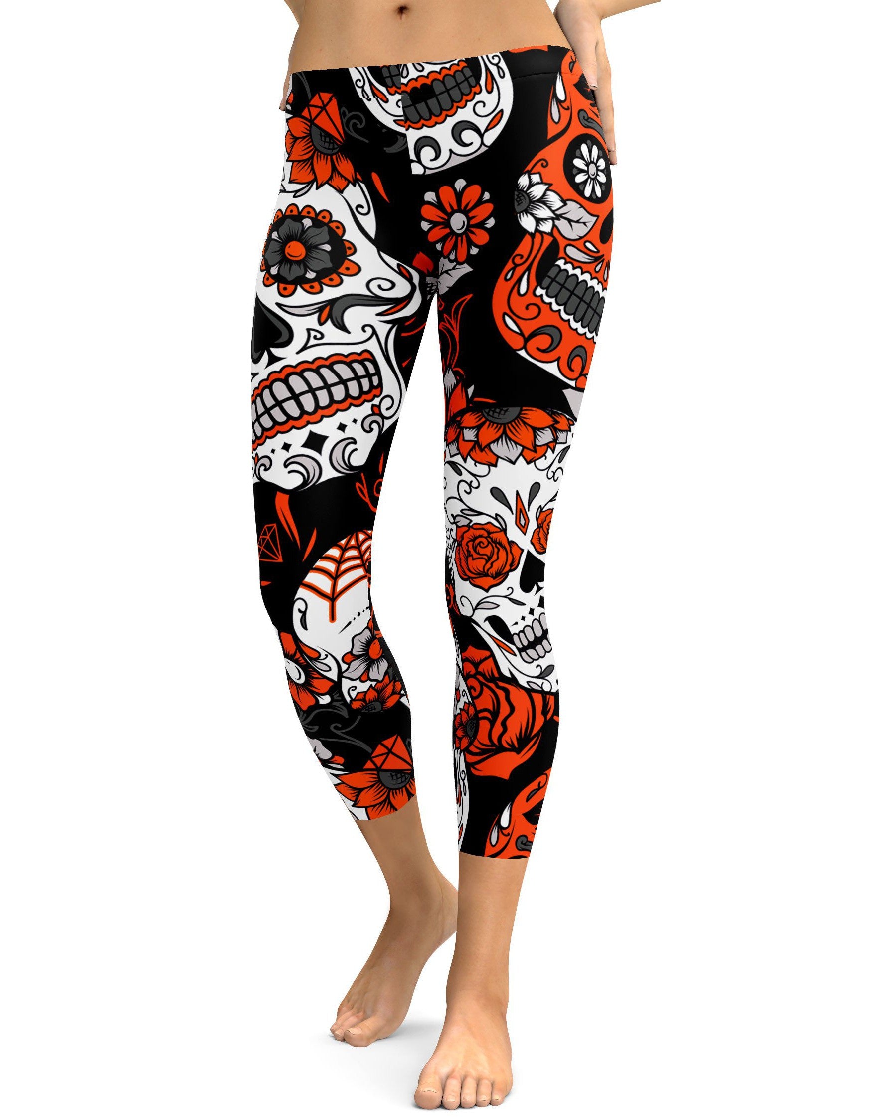 Orange Sugar Skull Capris - GearBunch Leggings / Yoga Pants