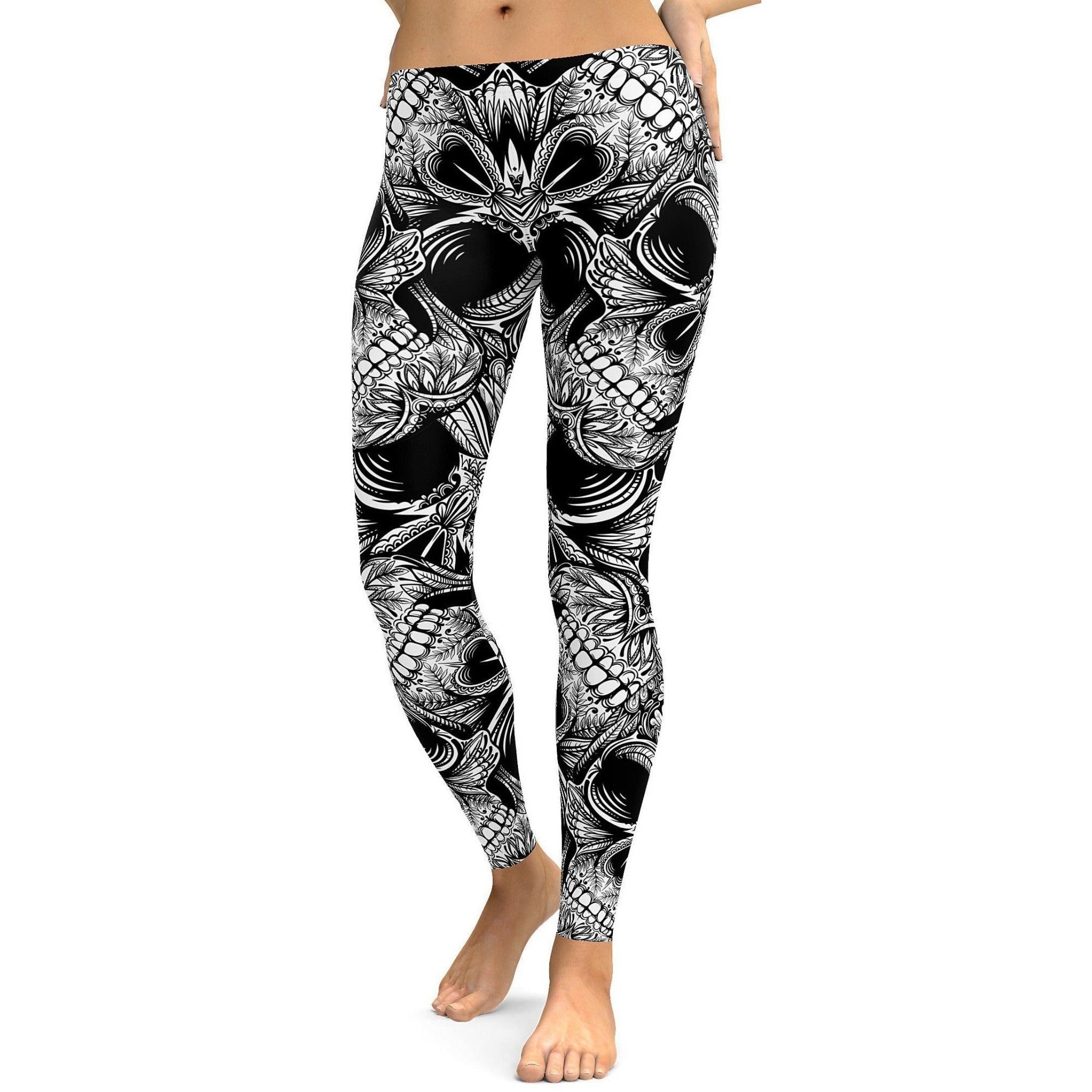 Ornamental Patterned White Skull Leggings - GearBunch Leggings