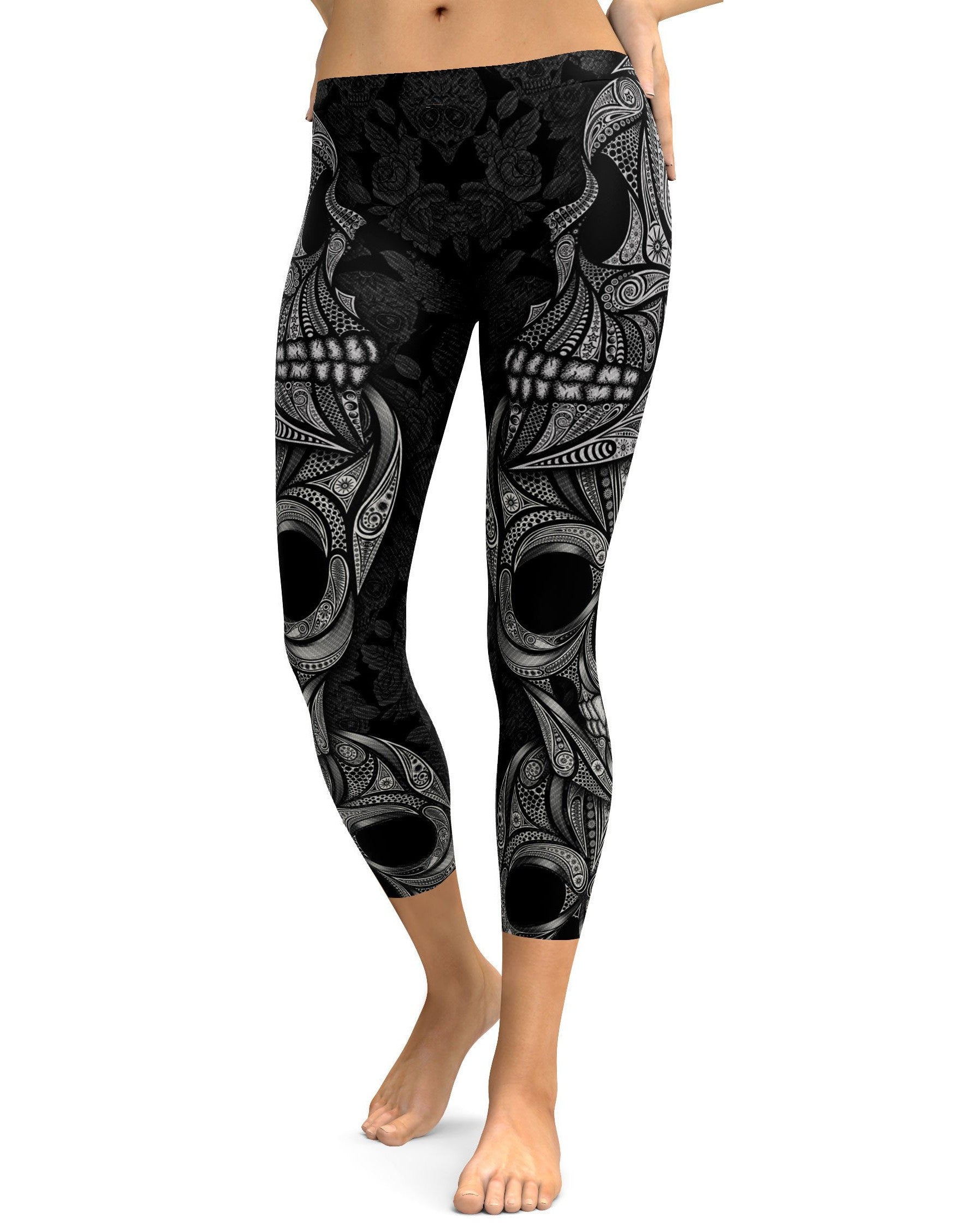 Ornamental Skull Capris - GearBunch Leggings / Yoga Pants