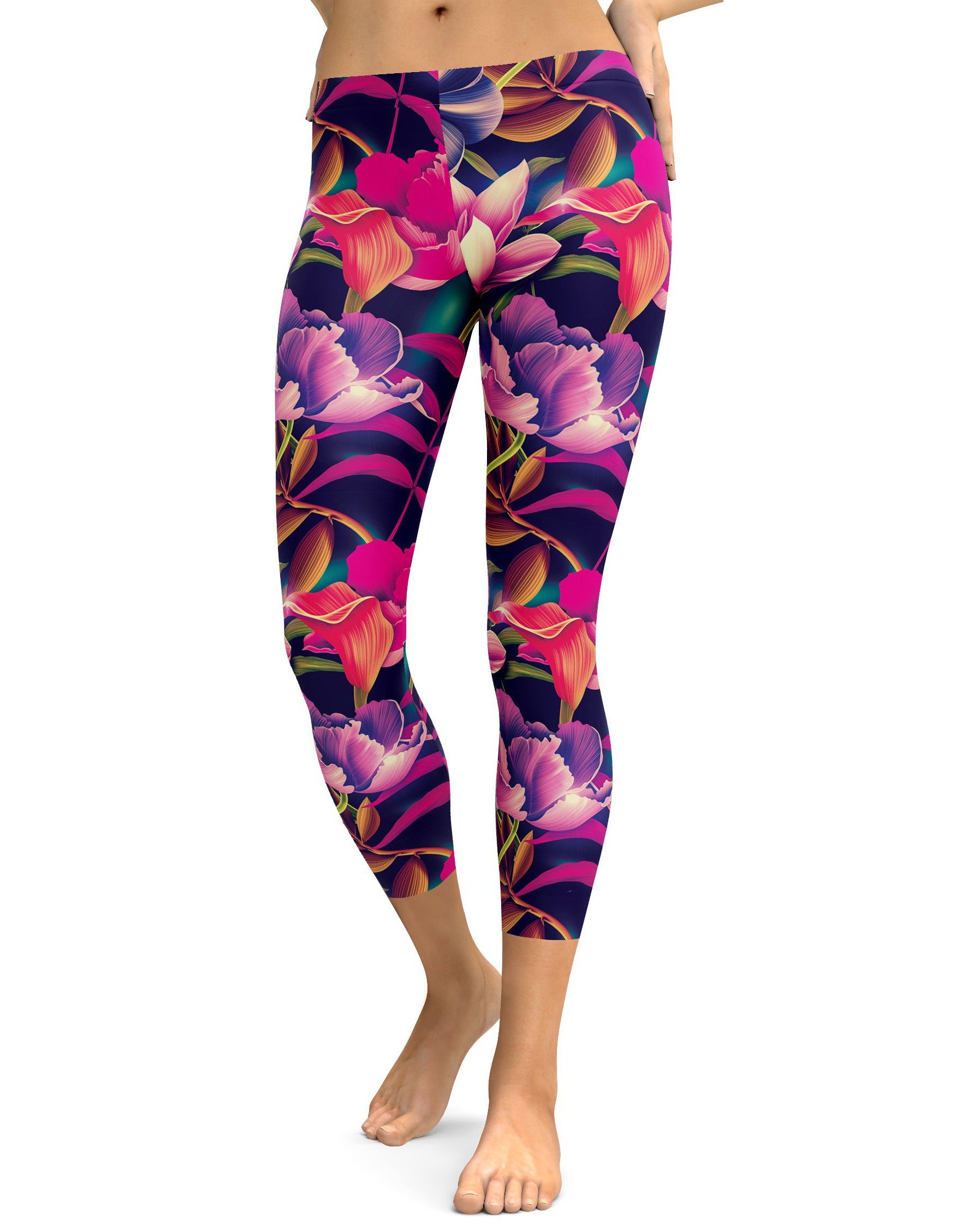 Tropical Floral Capris - Gearbunch Leggings