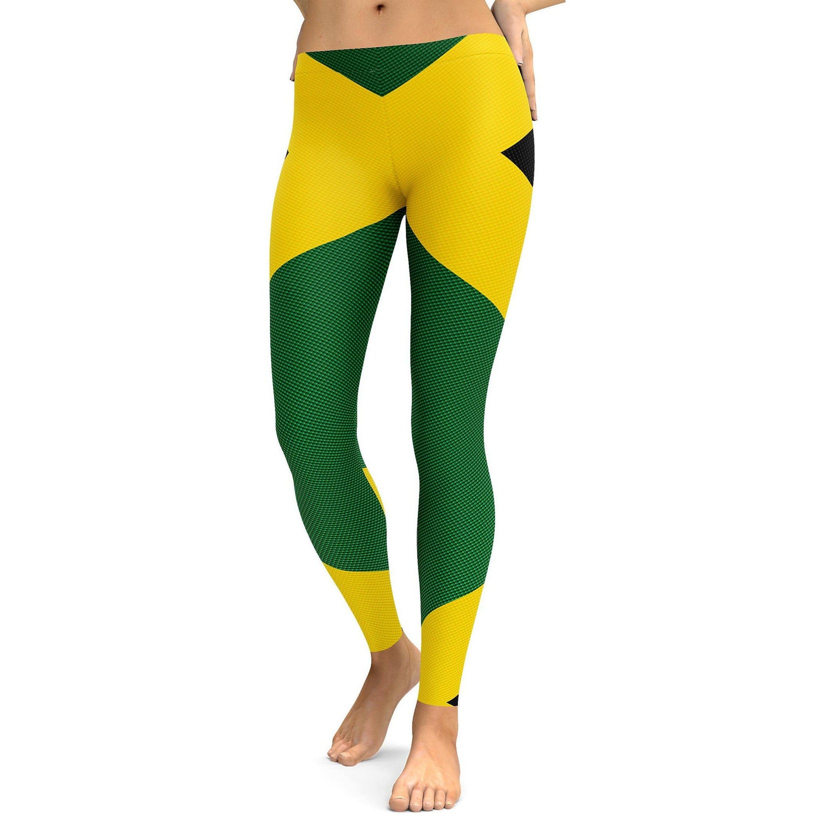 Faux Carbon Jamaican Flag Leggings - GearBunch Leggings / Yoga Pants