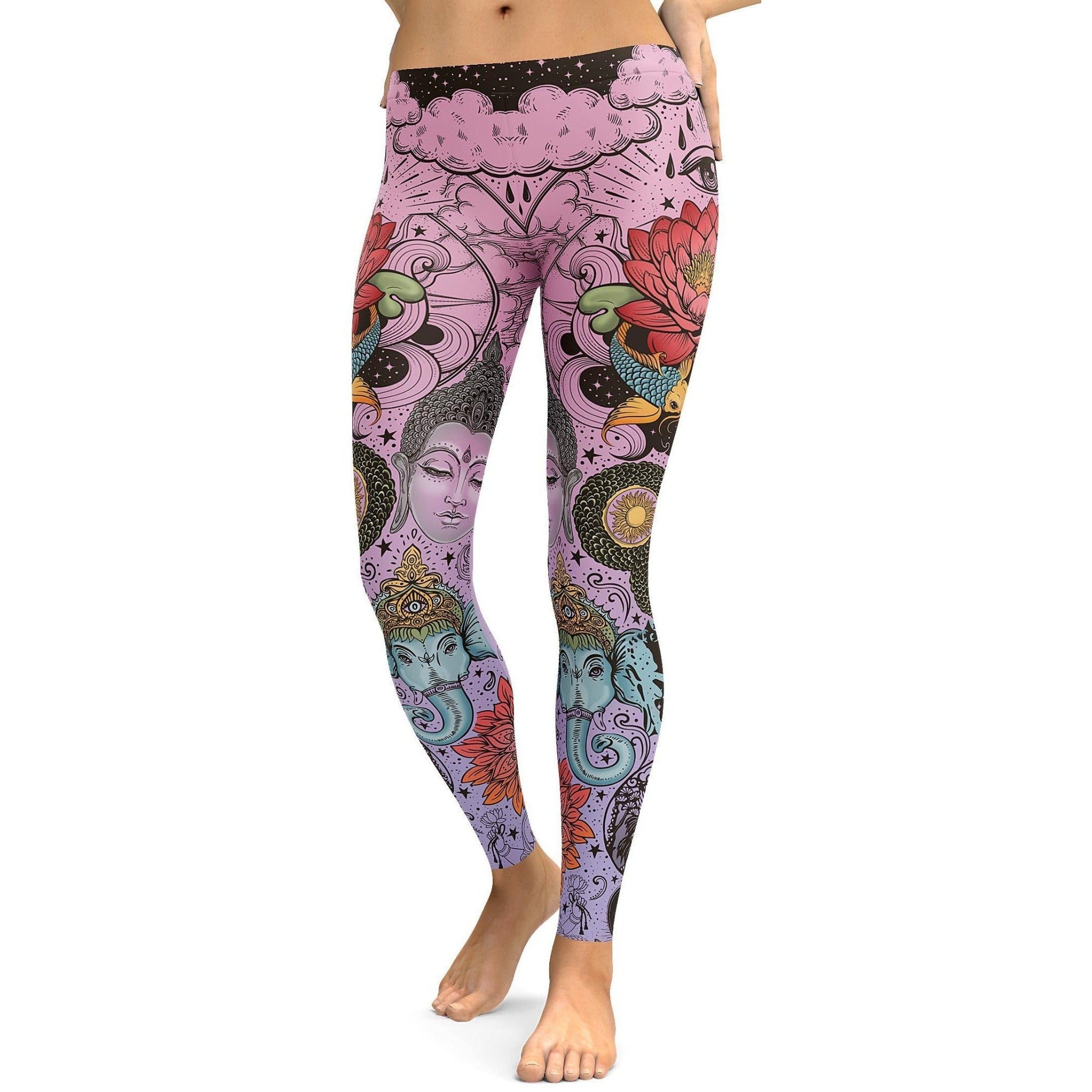 Womens Workout Yoga Pink Tattooed Lotus Leggings | Gearbunch.com