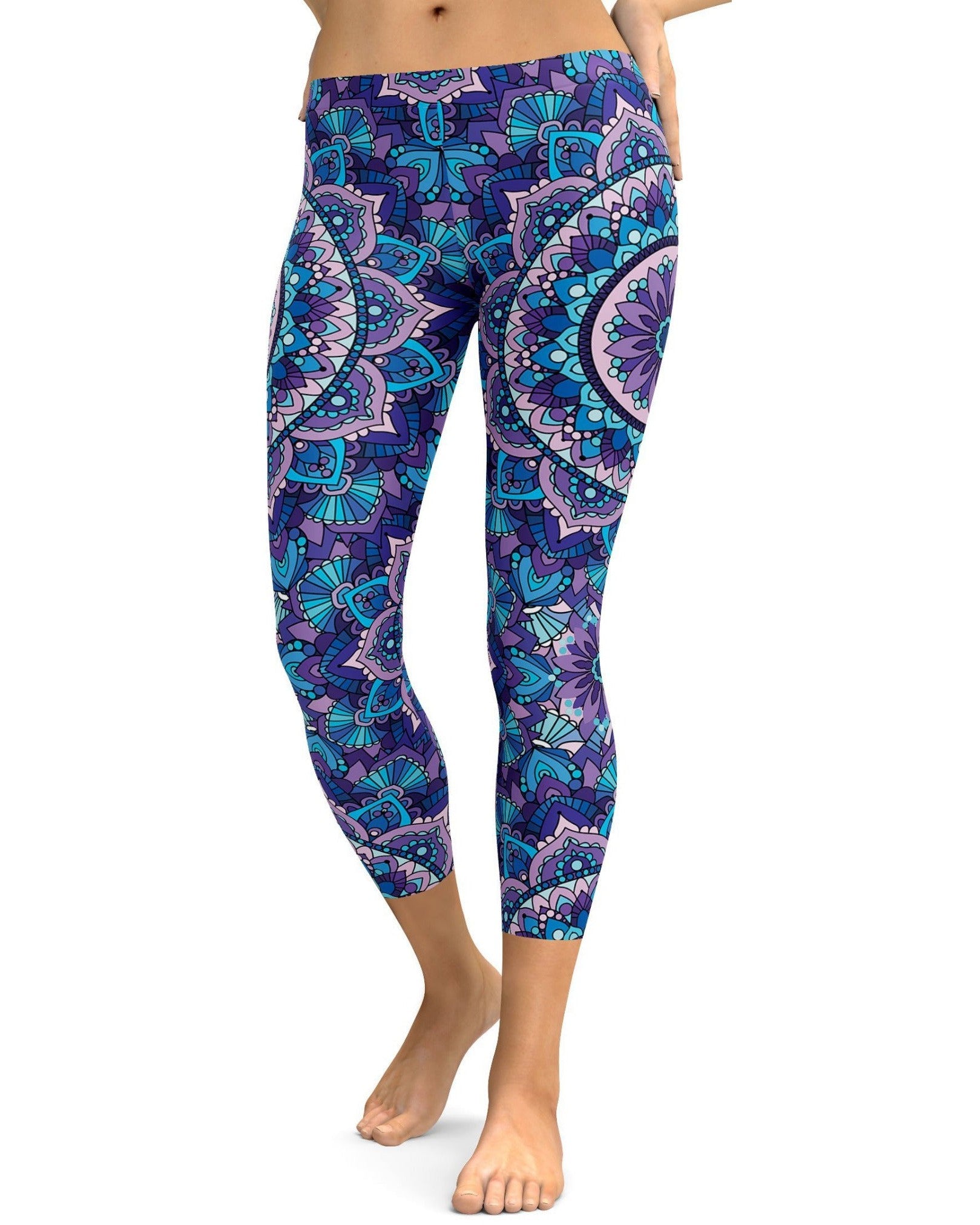 Colorful Blue Mandala Capris - GearBunch Leggings