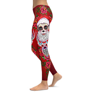 Santa & Rudolph Sugar Skull Leggings - GearBunch Leggings / Yoga Pants