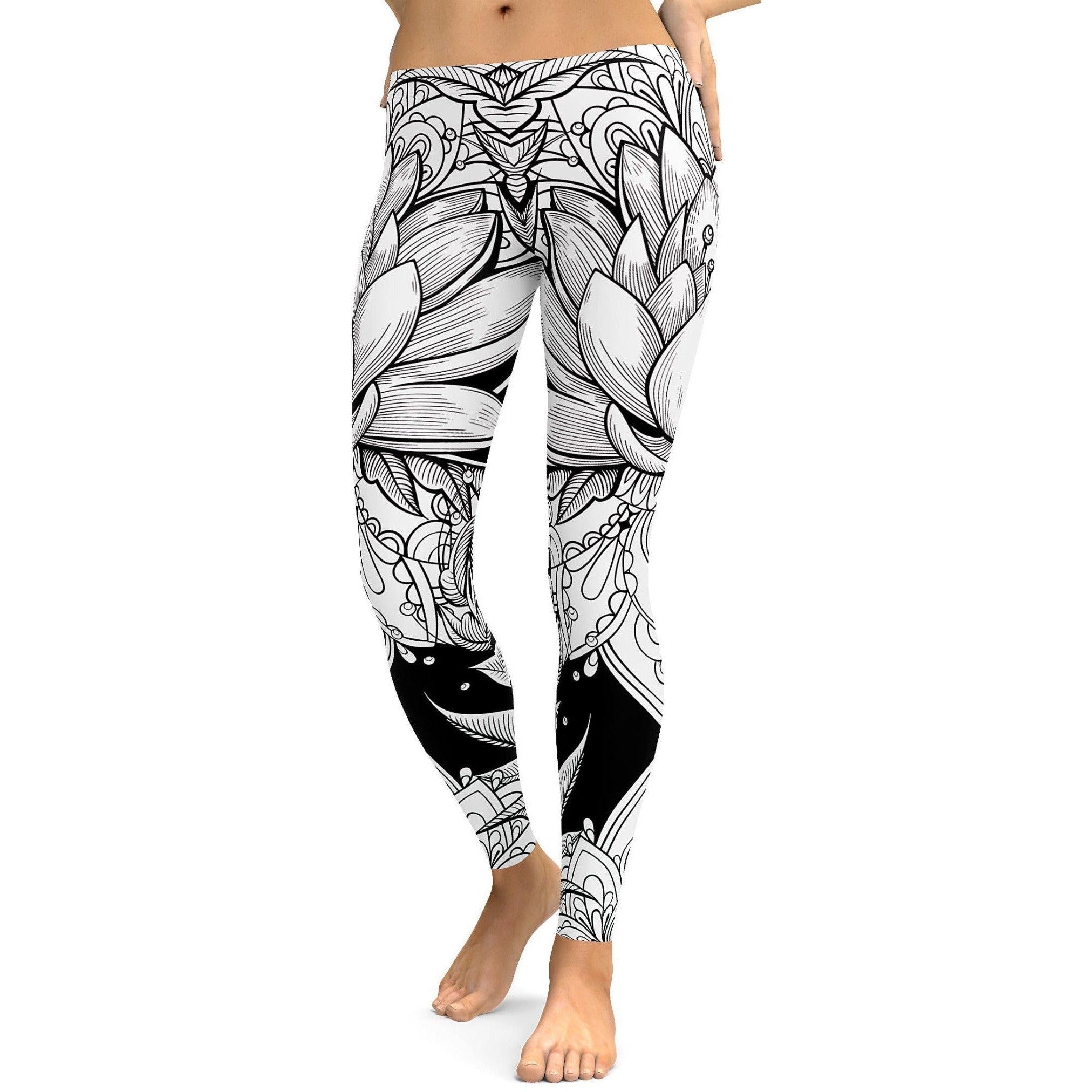 B&W Lotus Leggings - GearBunch Leggings