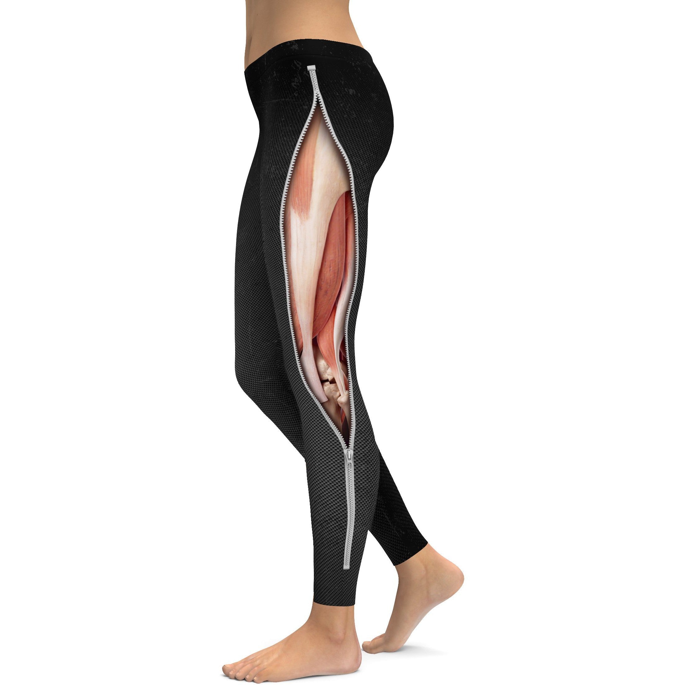 Realistic Muscles with Zipper Leggings - GearBunch Leggings / Yoga Pants