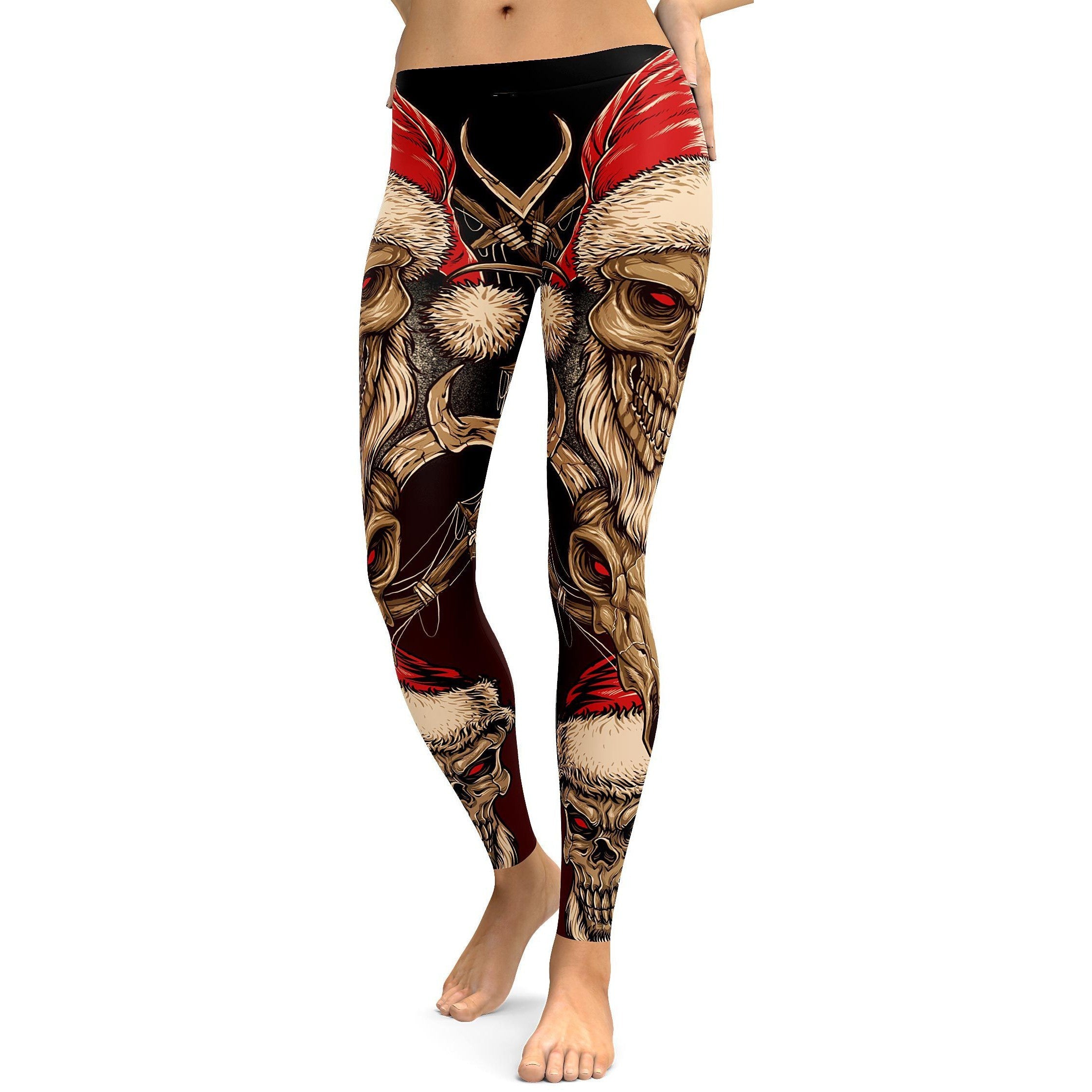 Santa & Rudolph Skull Leggings - GearBunch Leggings / Yoga Pants