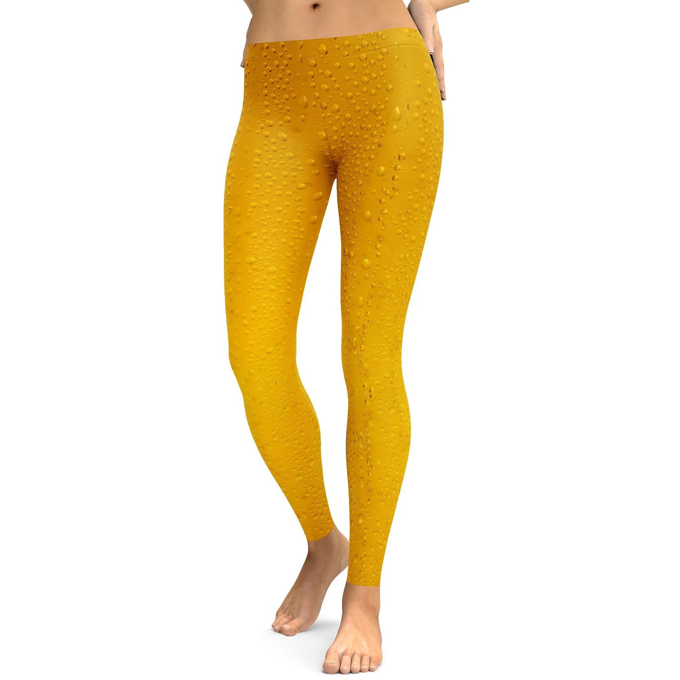 Womens Workout Yoga Beer Leggings Yellow | Gear Bunch