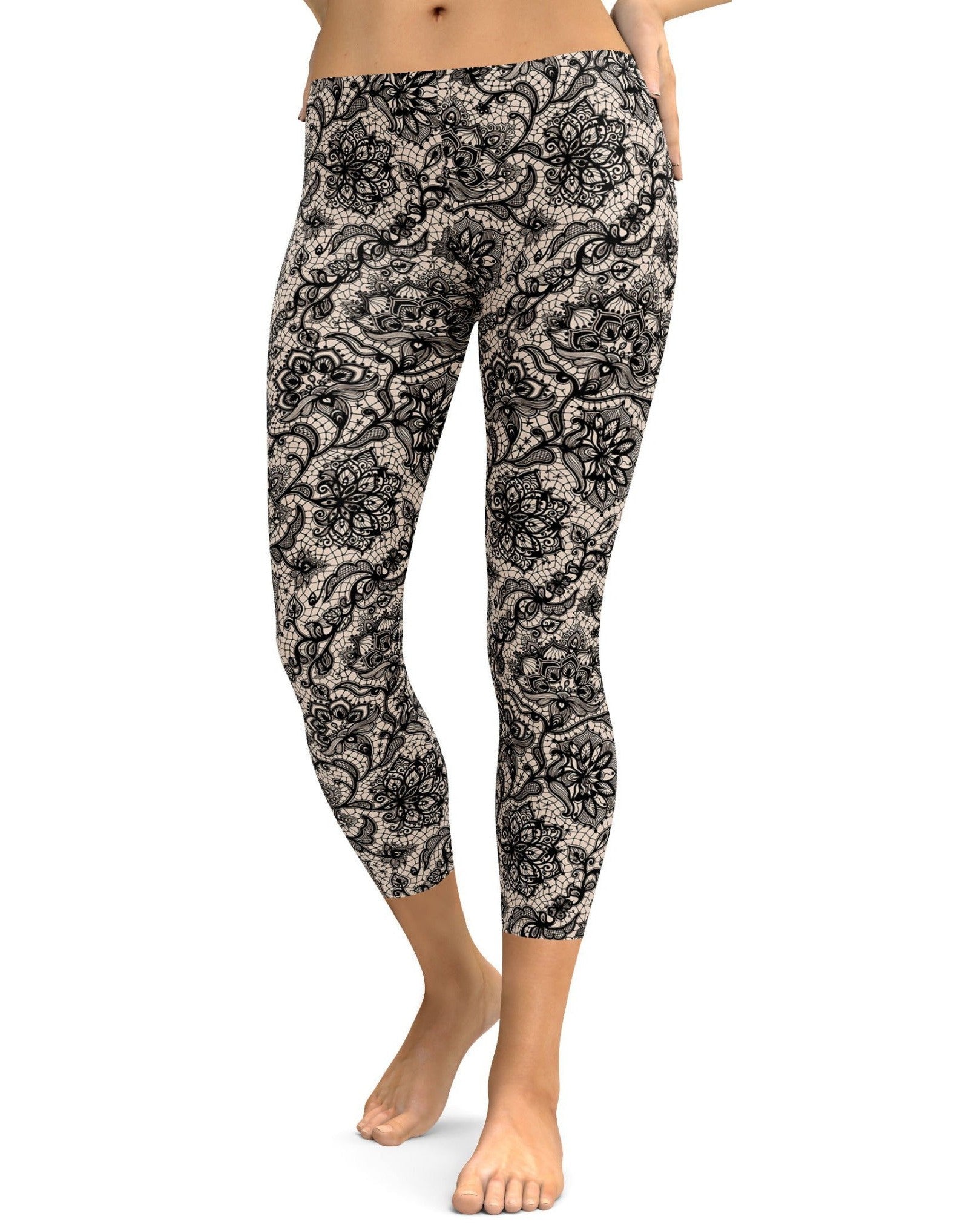 Black Faux Lace Capris - GearBunch Leggings