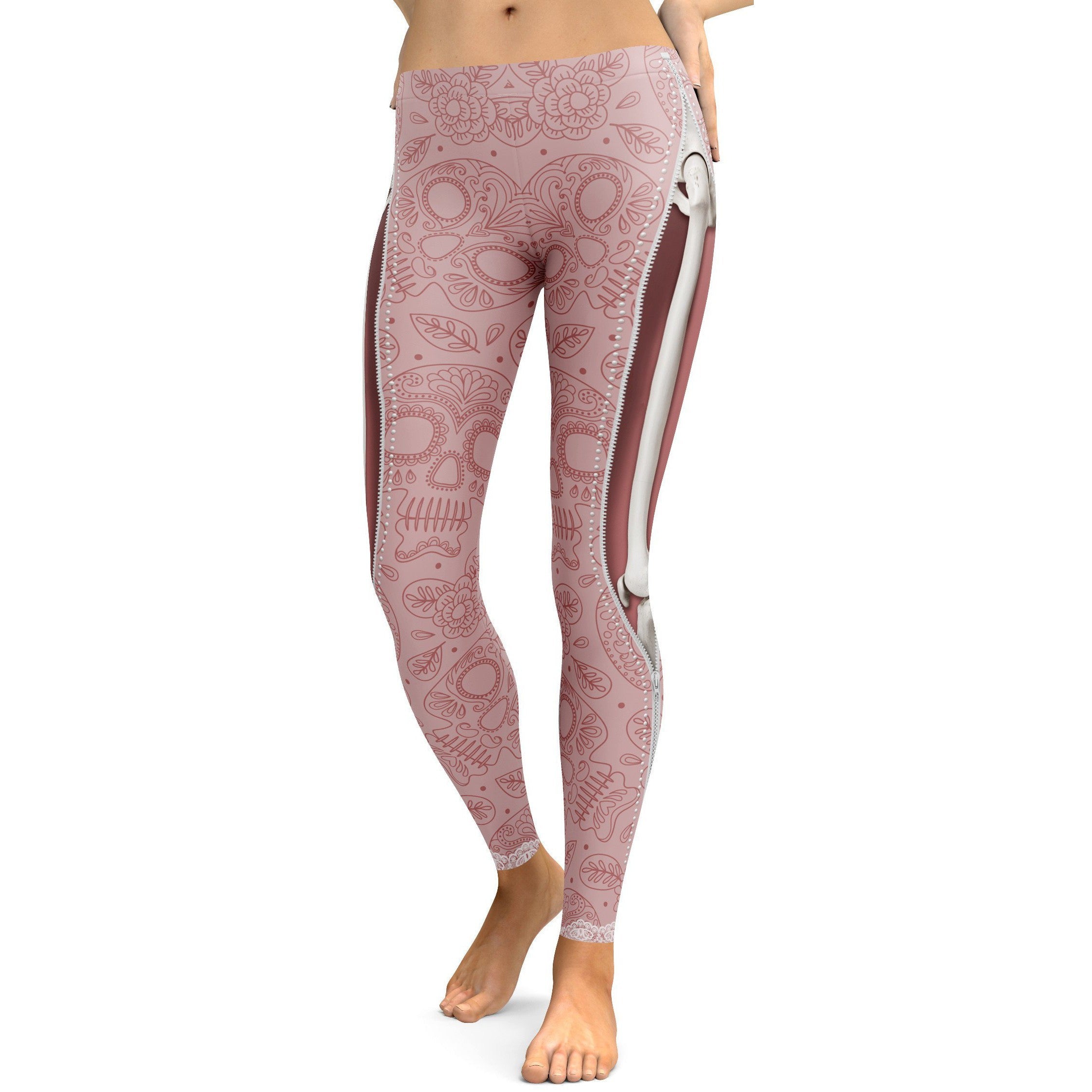 womens workout and yoga legging with Realistic Skeleton with Zipper design