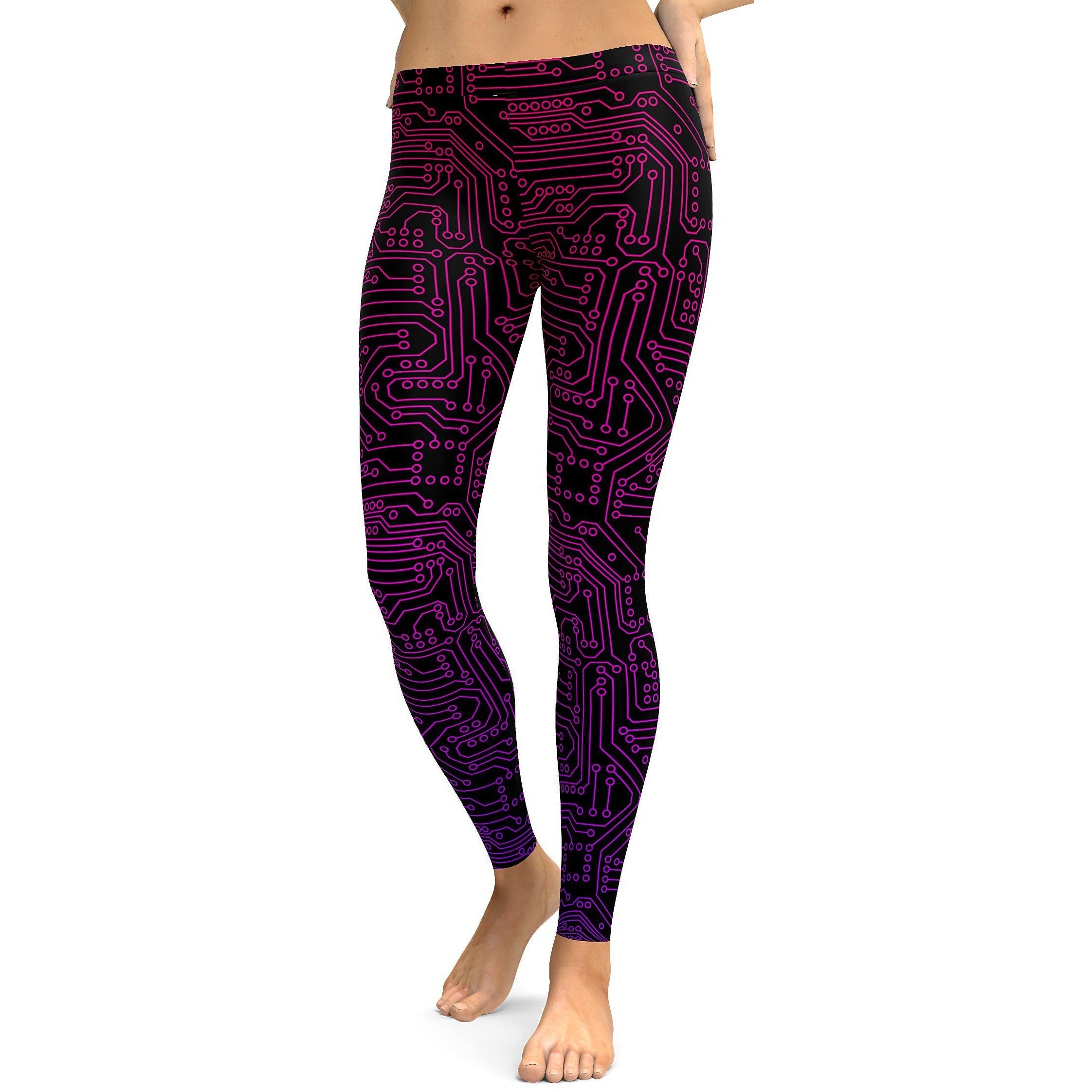 Pink & Purple Circuit Board Leggings - GearBunch Leggings / Yoga Pants