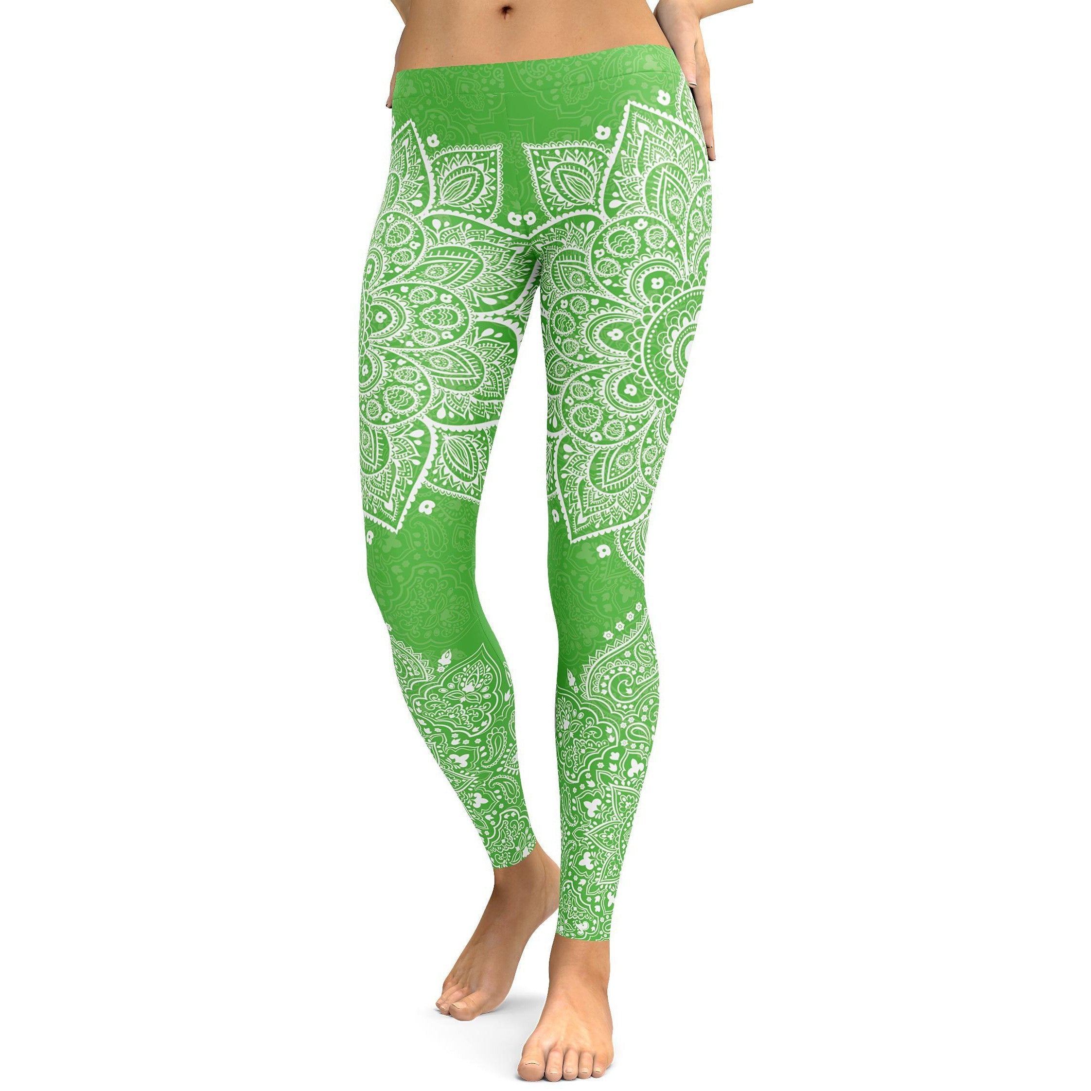 Lime Green Mandala Leggings - GearBunch Leggings / Yoga Pants