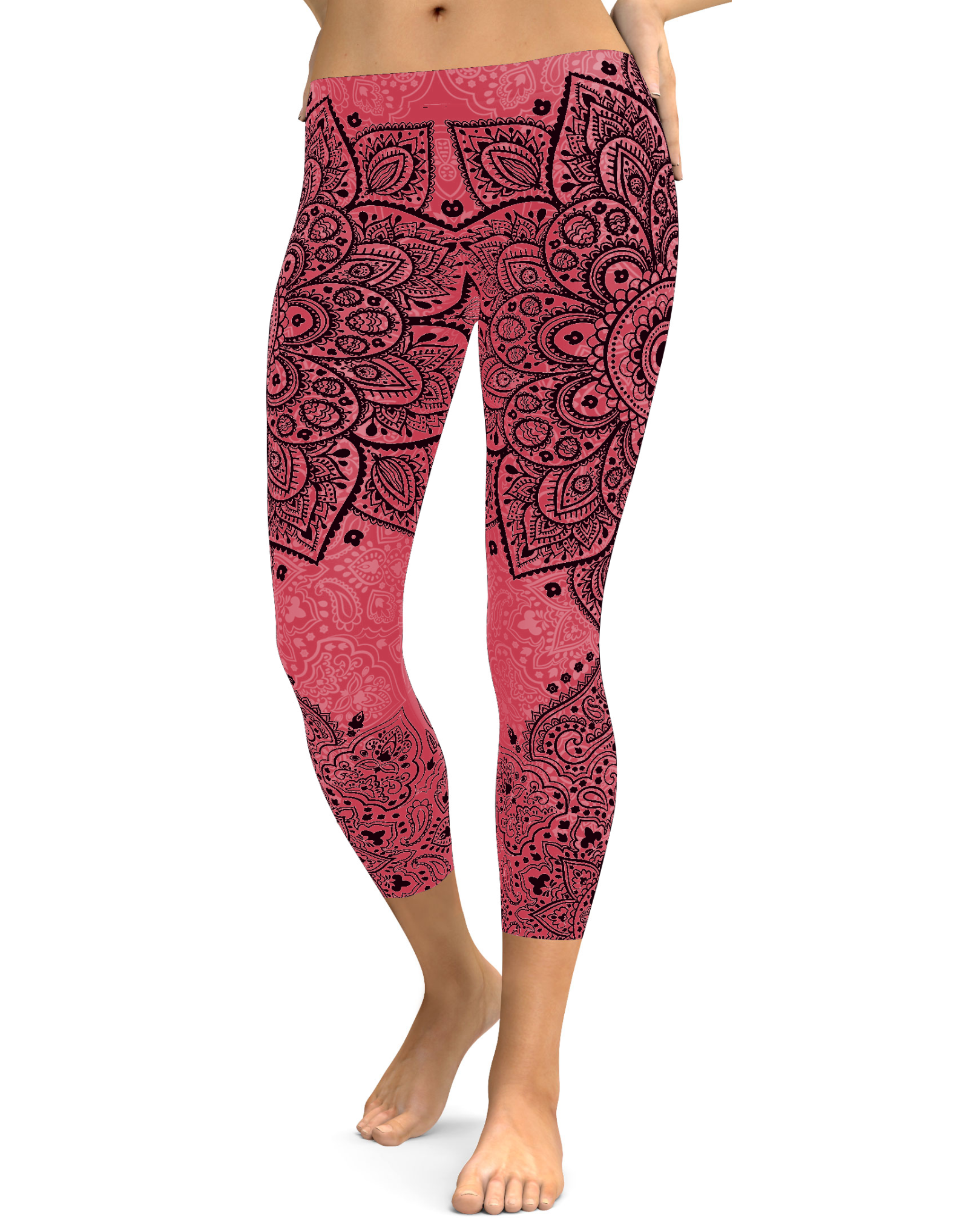 Baby Pink and Black Mandala Capris - GearBunch Leggings