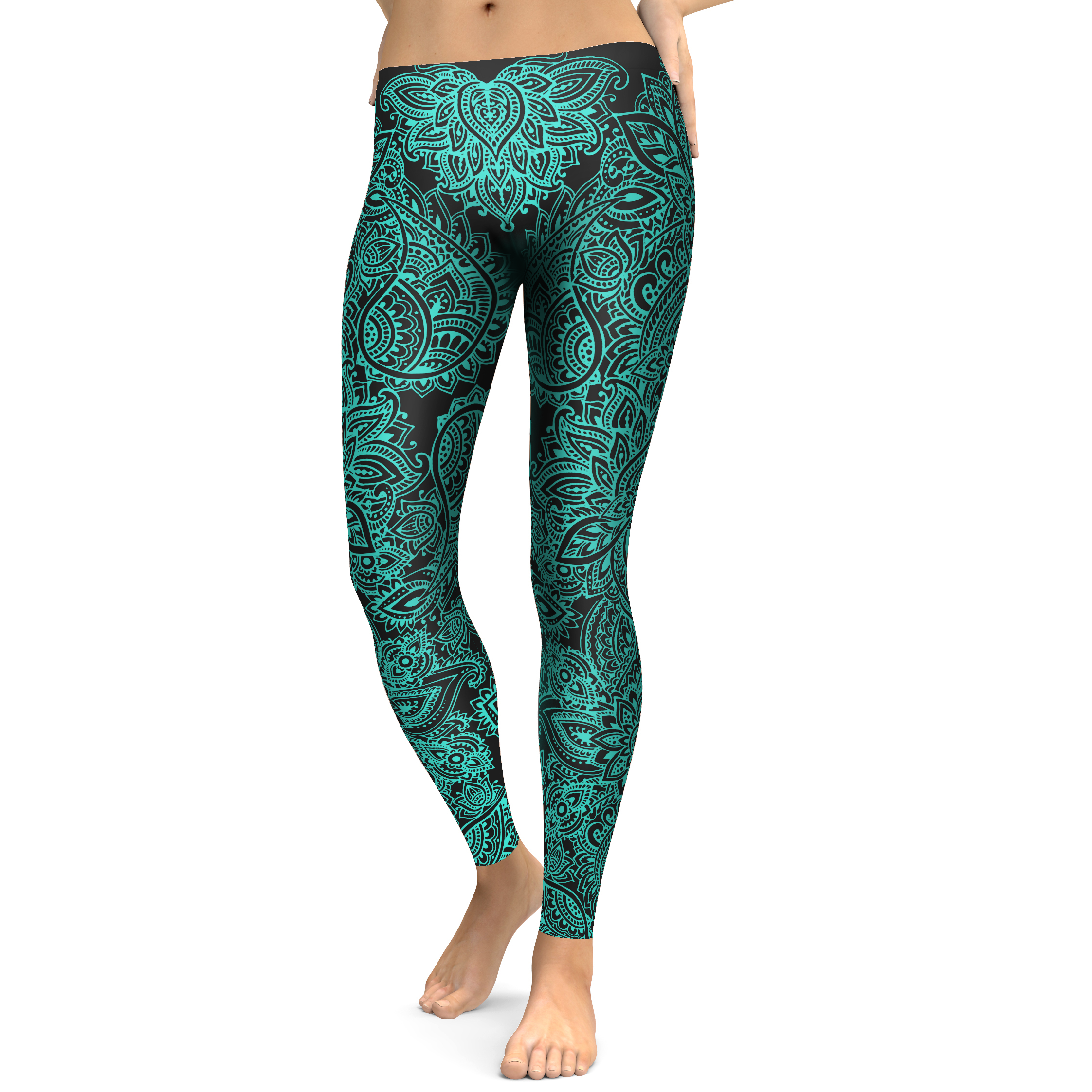 Womens Workout Yoga Black and Turquoise Henna