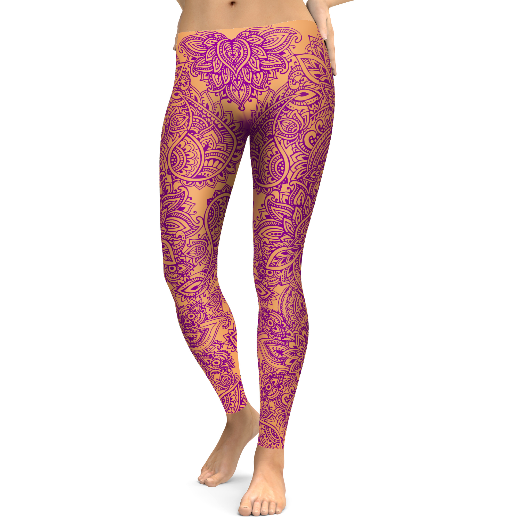 Coral and Purple Henna Tattoo Leggings - Gearbunch Leggings