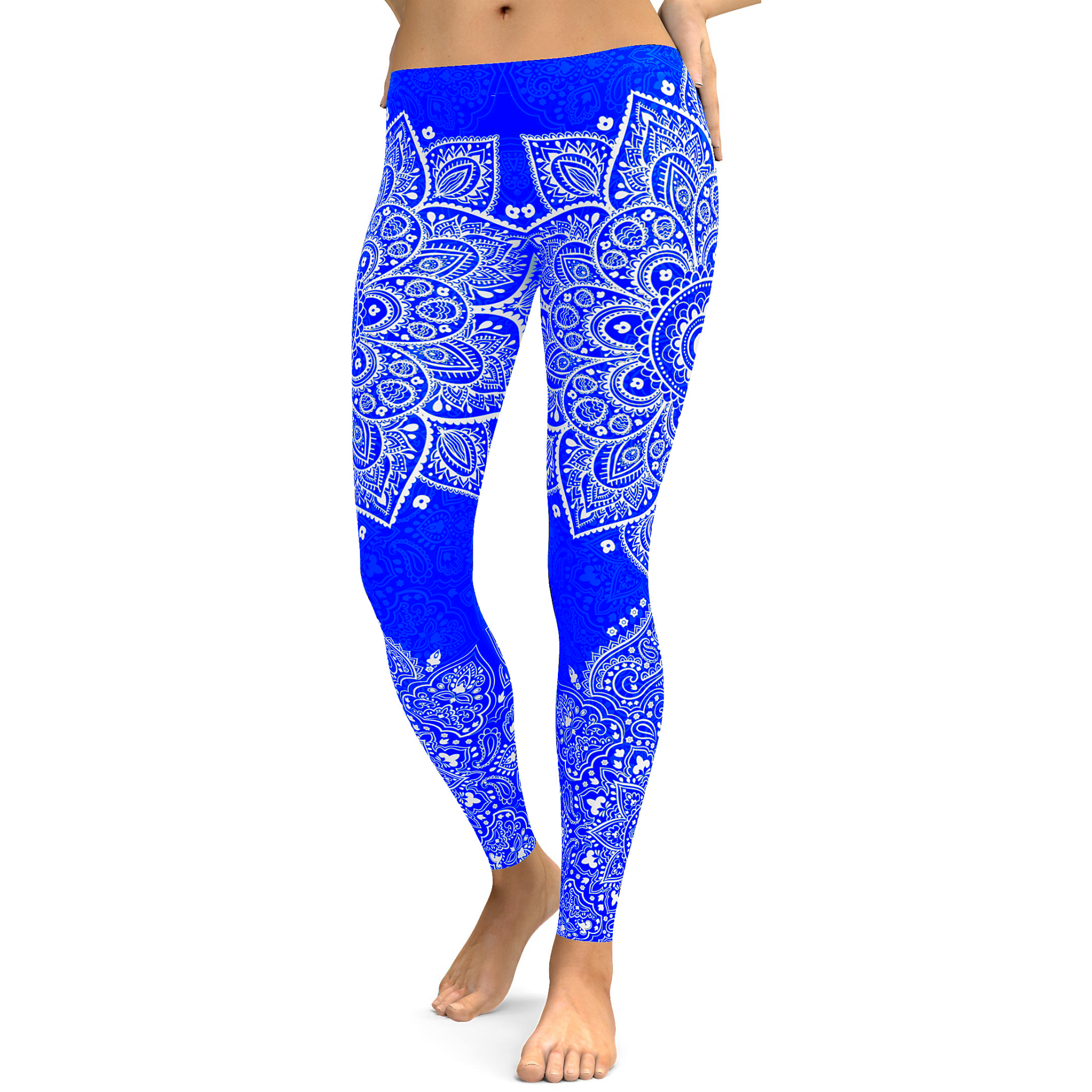Electric Blue and White Mandala Leggings | GearBunch