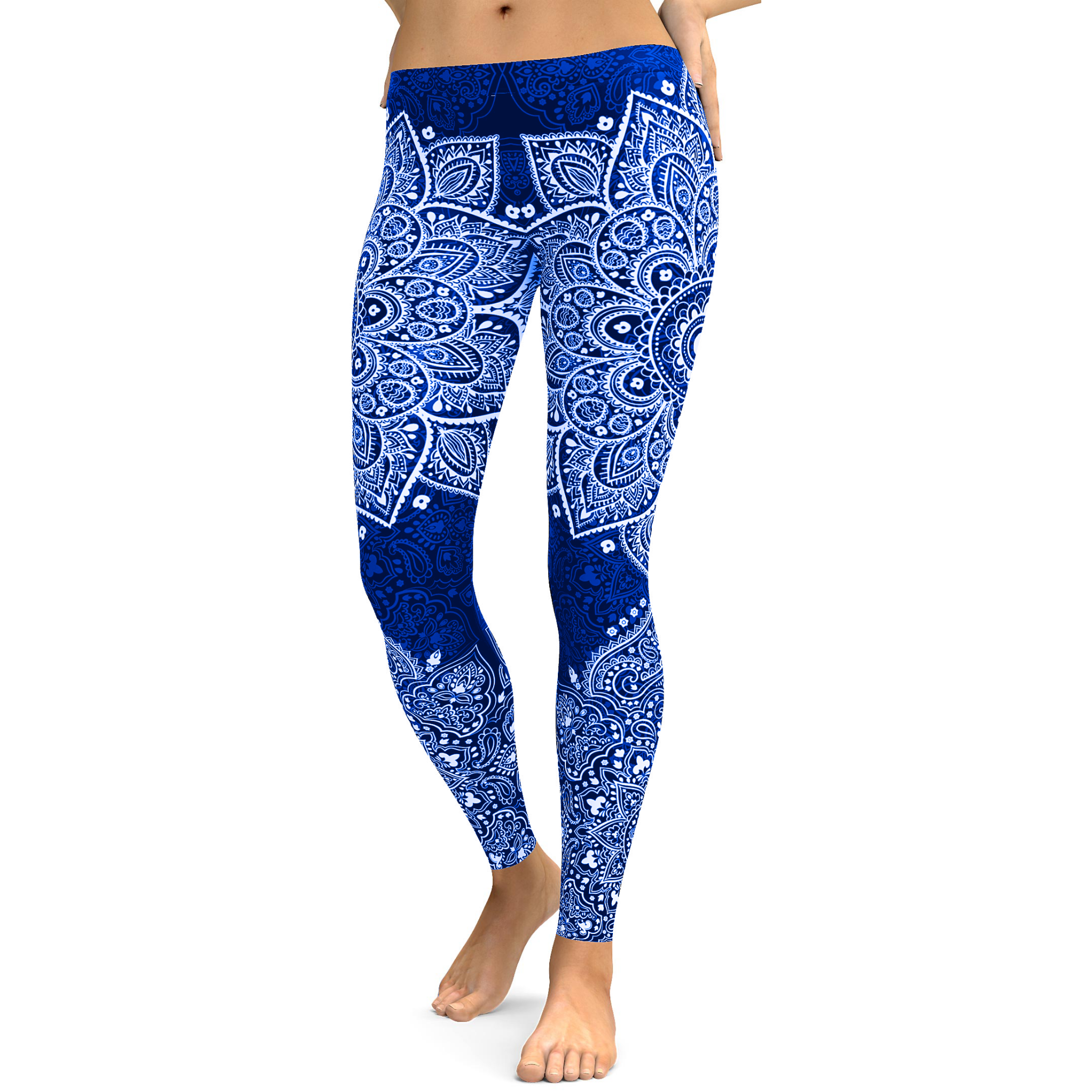 Navy and White Mandala Leggings - Gearbunch Leggings